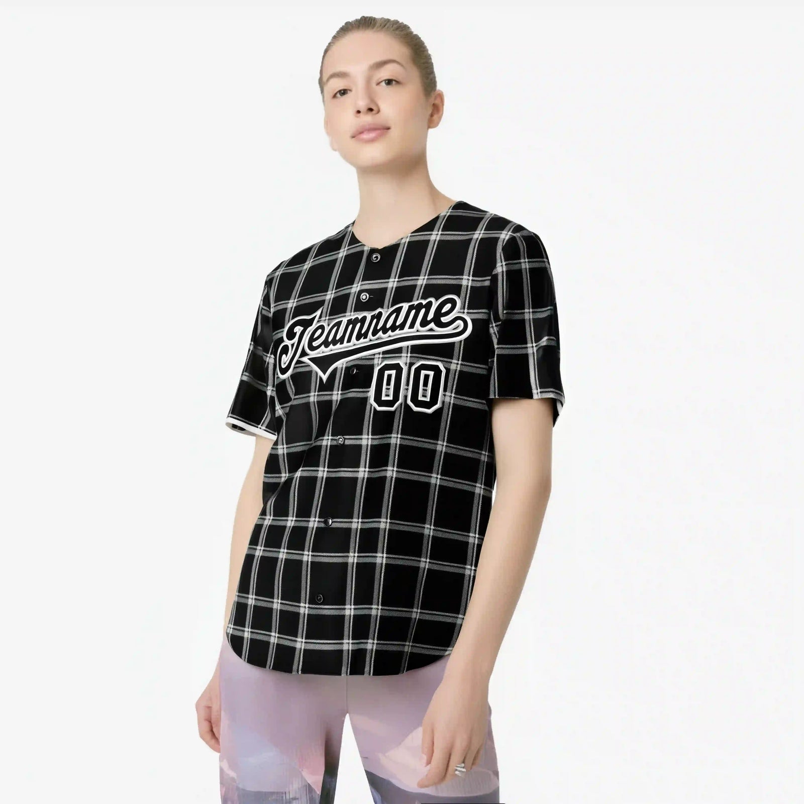 Custom Black Gray Personalized Plaid Design Authentic Baseball Jersey