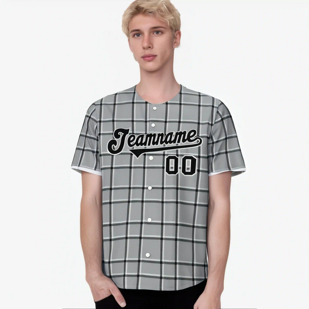 Custom Gray Black Personalized Plaid Design Authentic Baseball Jersey