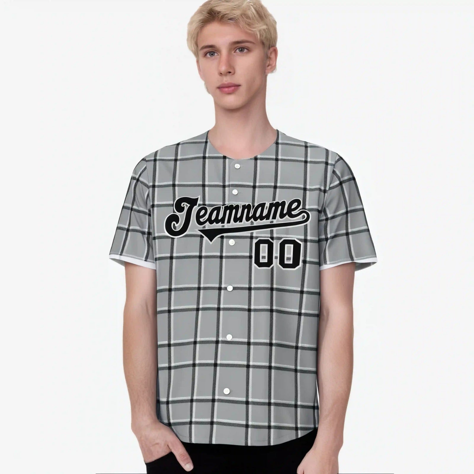 Custom Gray Black Personalized Plaid Design Authentic Baseball Jersey