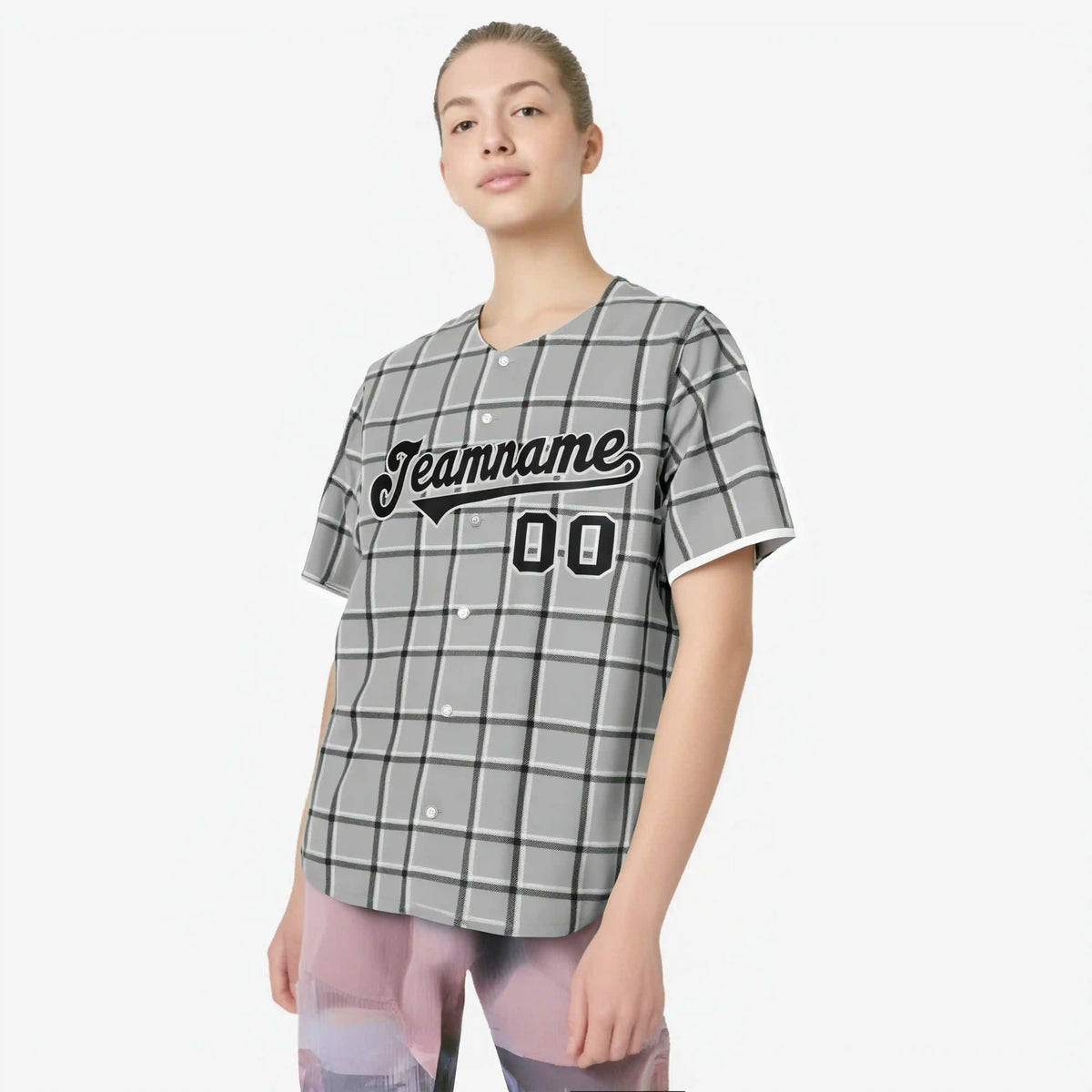 Custom Gray Black Personalized Plaid Design Authentic Baseball Jersey