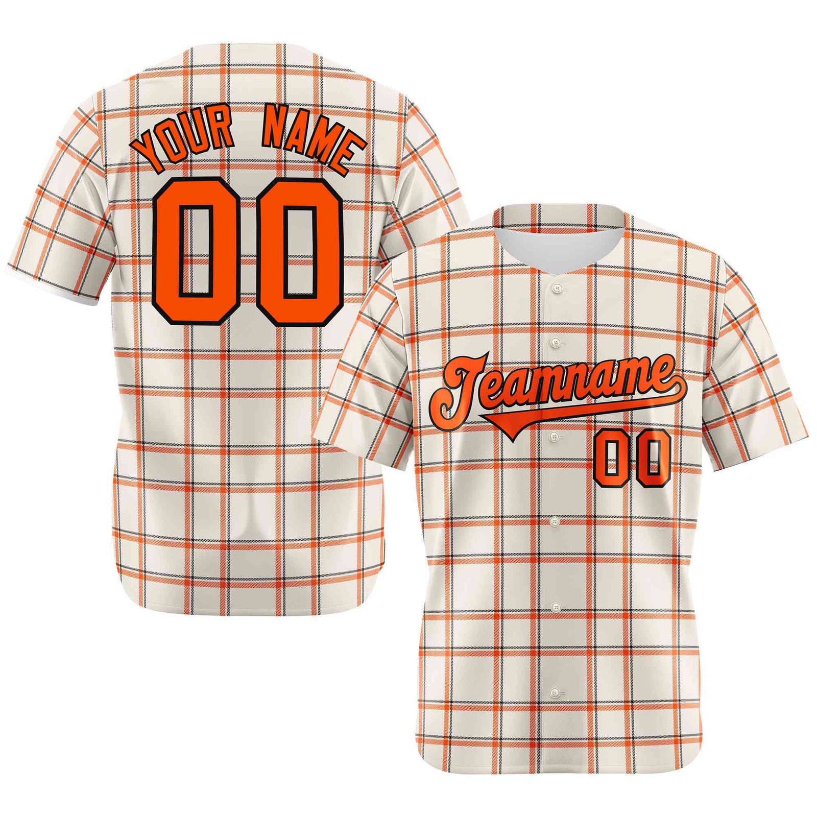 Custom White Orange Personalized Plaid Design Authentic Baseball Jersey