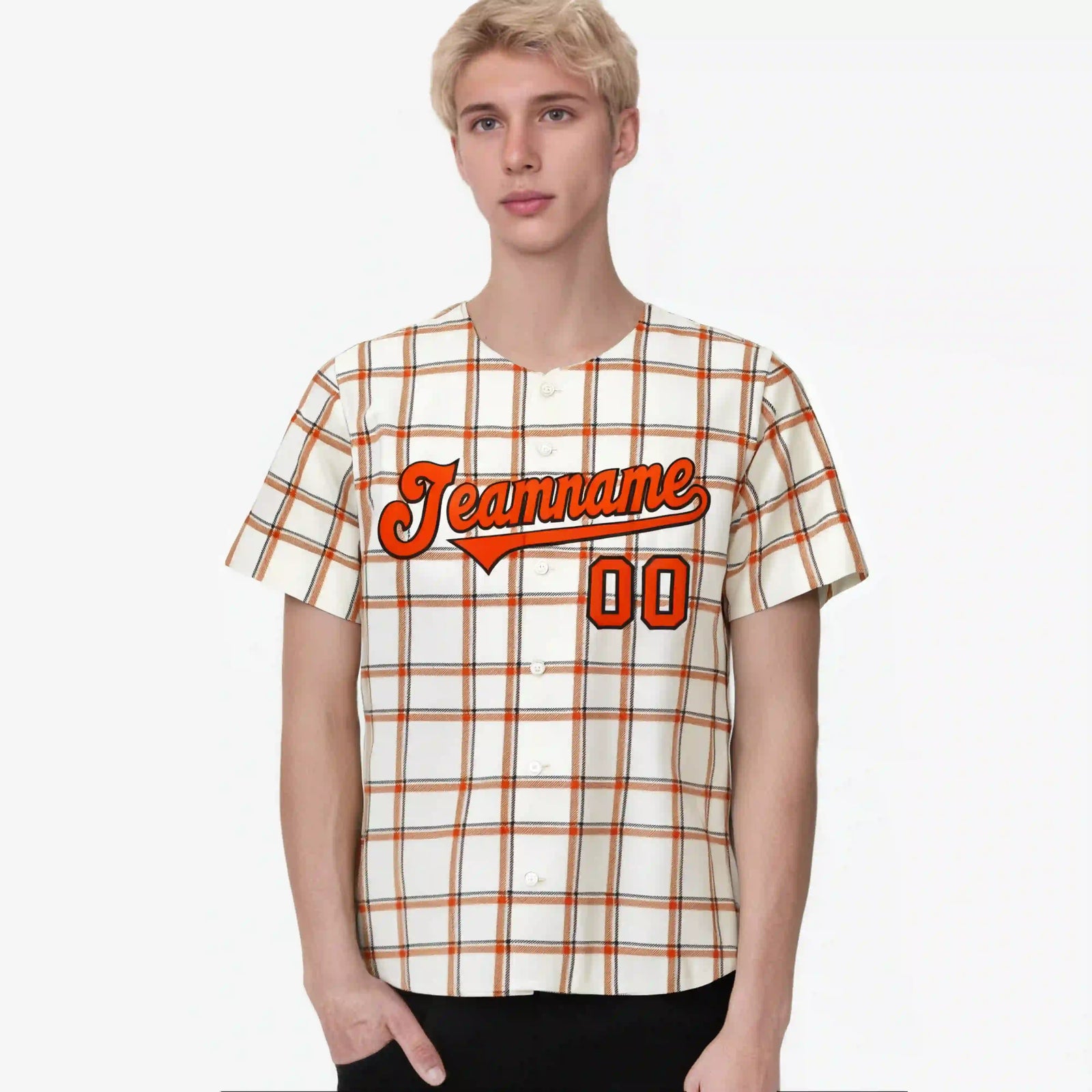 Custom White Orange Personalized Plaid Design Authentic Baseball Jersey