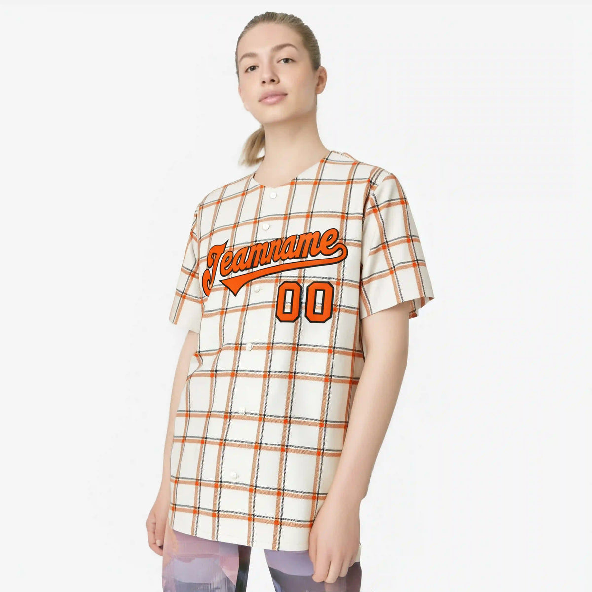 Custom White Orange Personalized Plaid Design Authentic Baseball Jersey