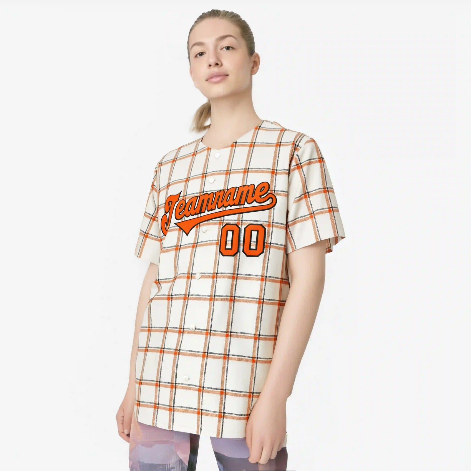 Custom White Orange Personalized Plaid Design Authentic Baseball Jersey