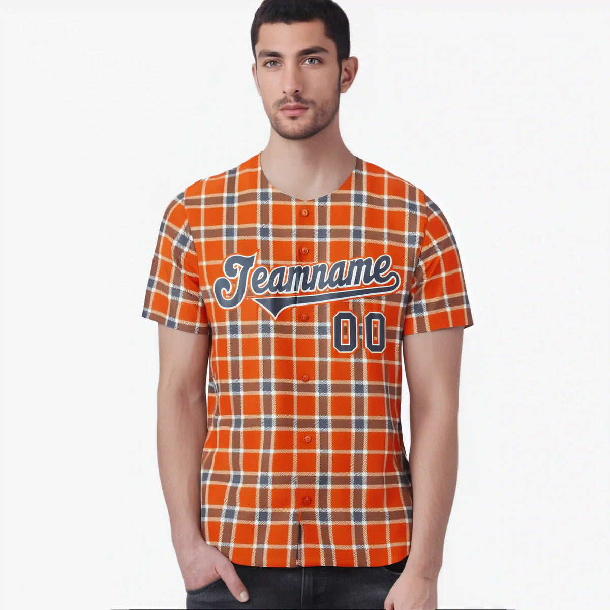 Custom Orange Brown Personalized Plaid Design Authentic Baseball Jersey
