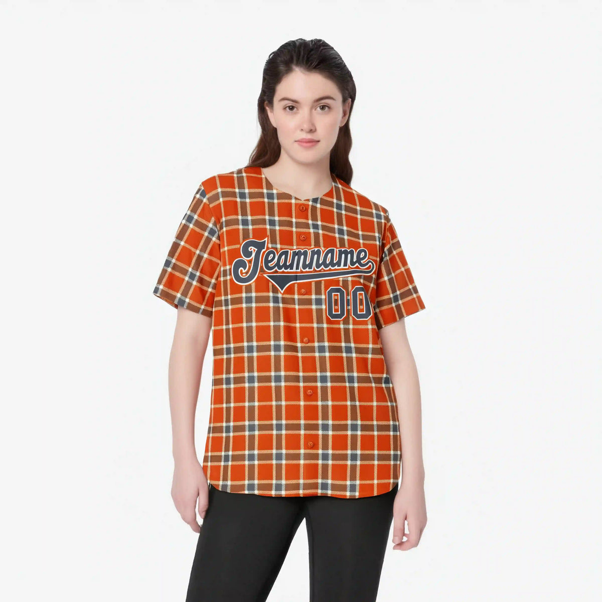 Custom Orange Brown Personalized Plaid Design Authentic Baseball Jersey