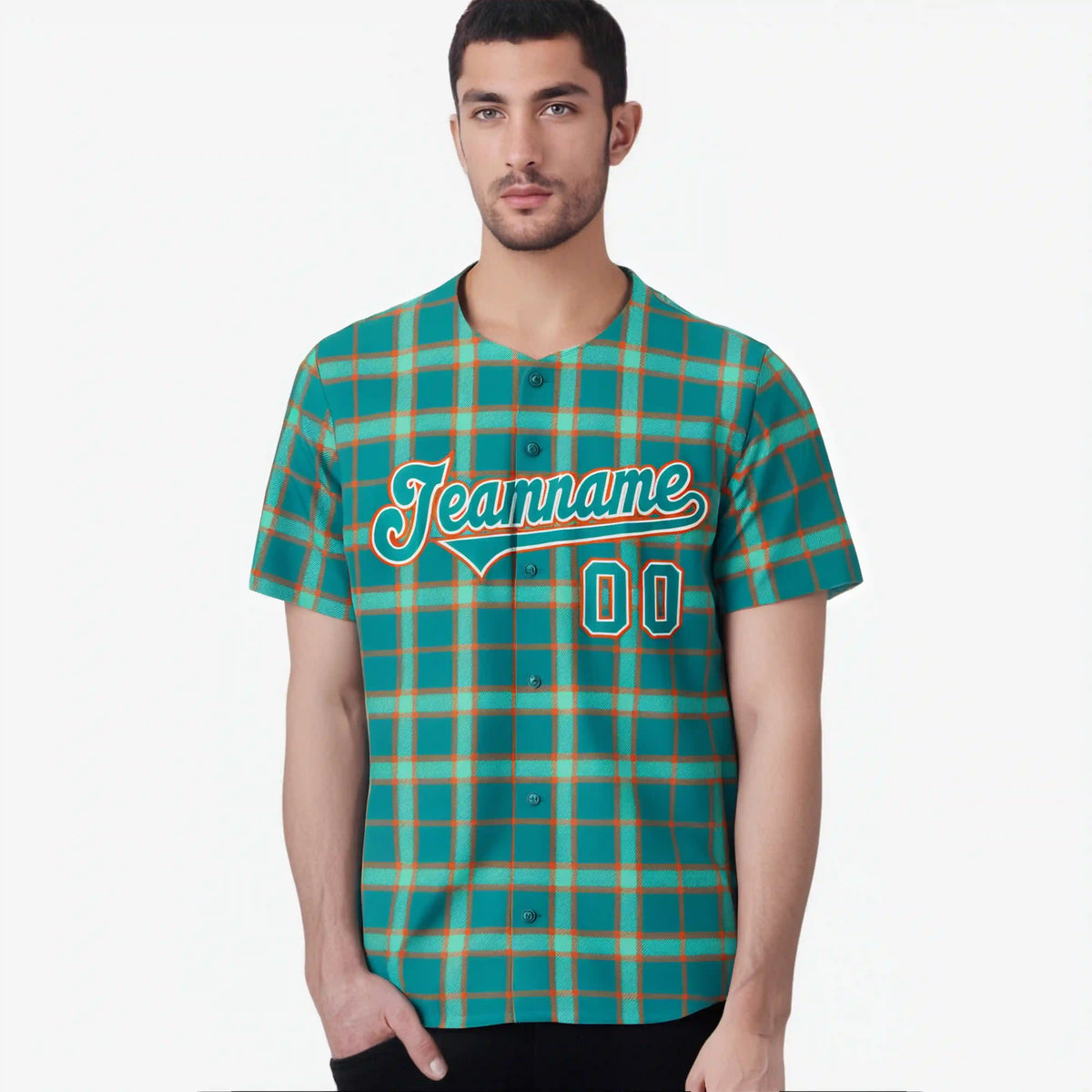 Custom Aqua Green Personalized Plaid Design Authentic Baseball Jersey