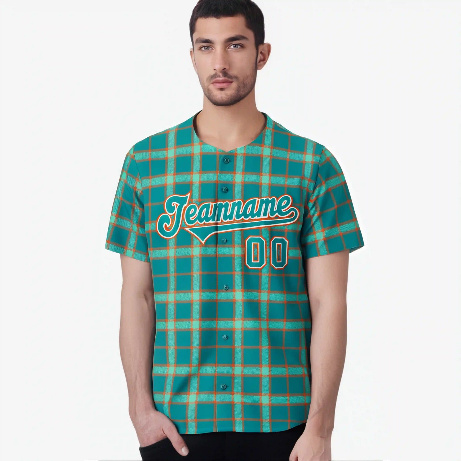 Custom Aqua Green Personalized Plaid Design Authentic Baseball Jersey