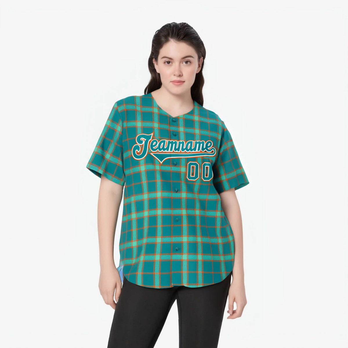 Custom Aqua Green Personalized Plaid Design Authentic Baseball Jersey
