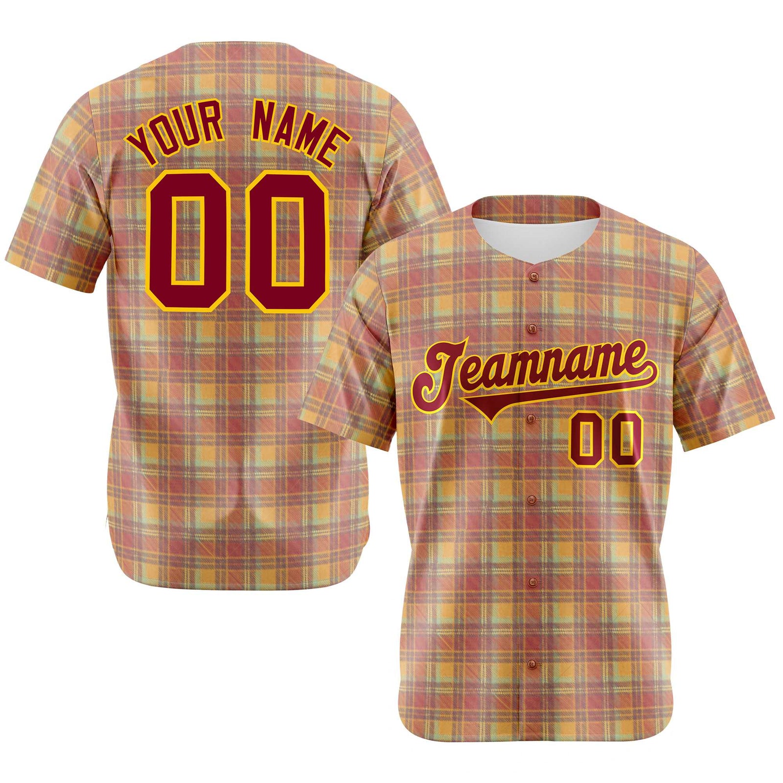 Custom Orange Yellow Personalized Plaid Design Authentic Baseball Jersey