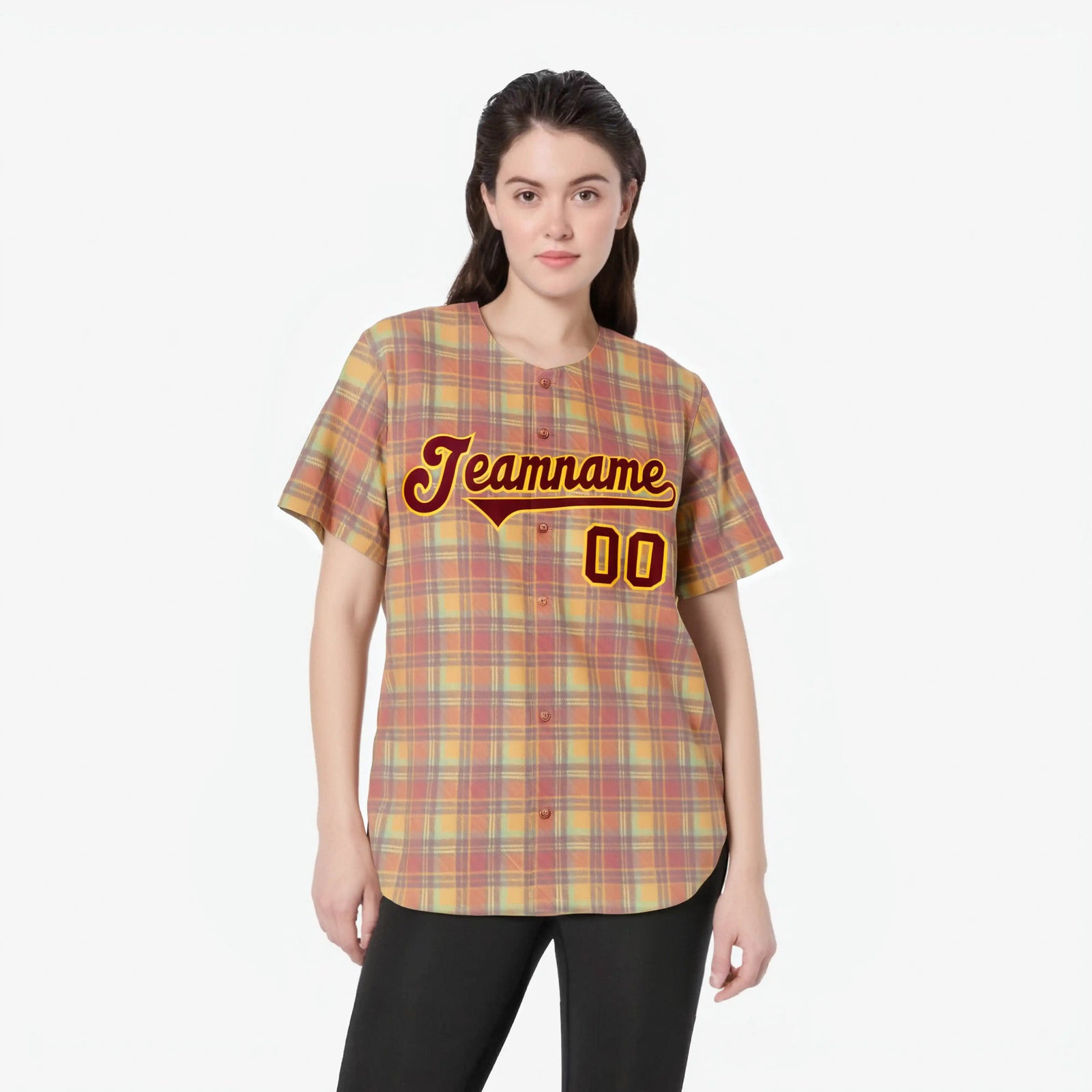 Custom Orange Yellow Personalized Plaid Design Authentic Baseball Jersey
