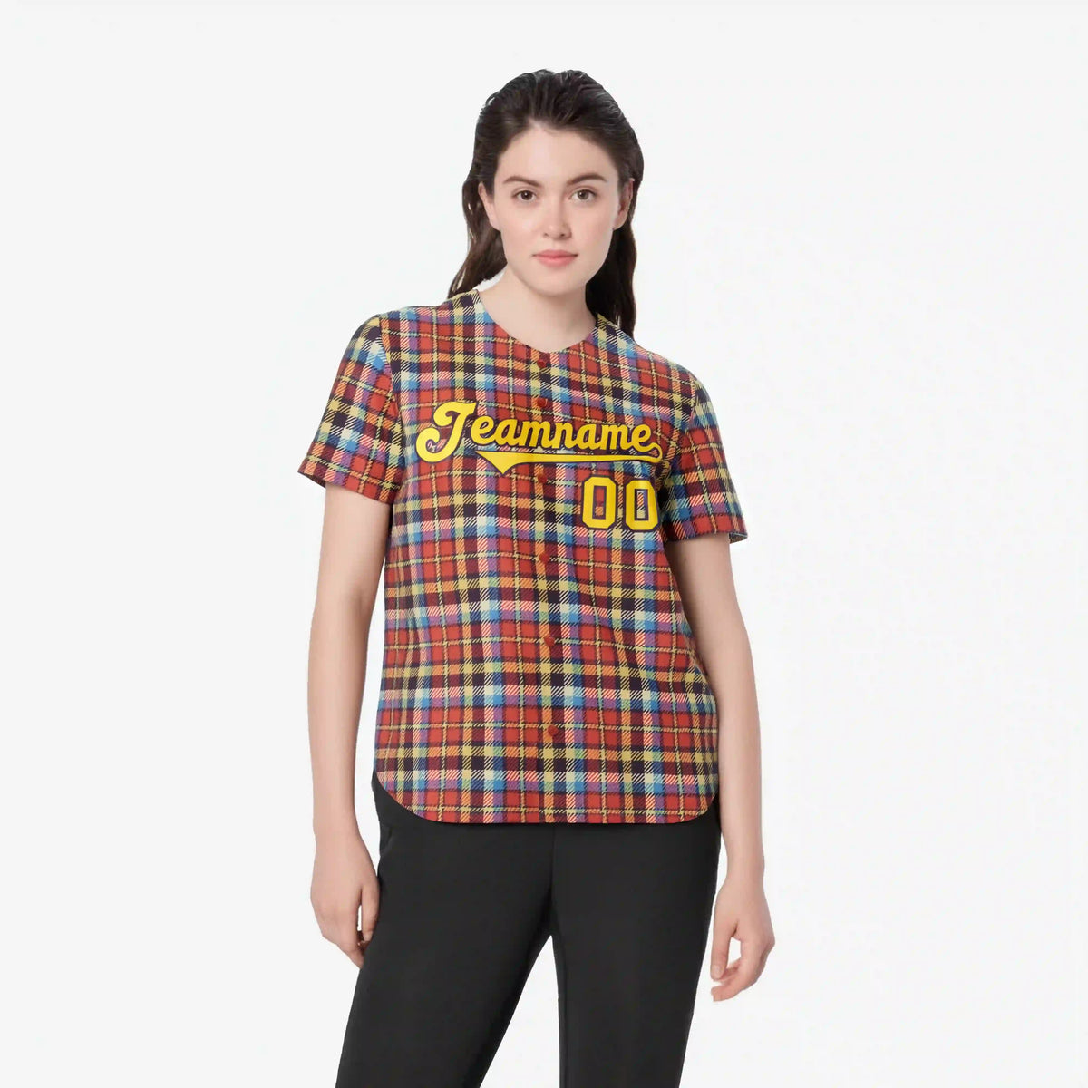 Custom Orange Yellow-Blue Personalized Plaid Design Authentic Baseball Jersey