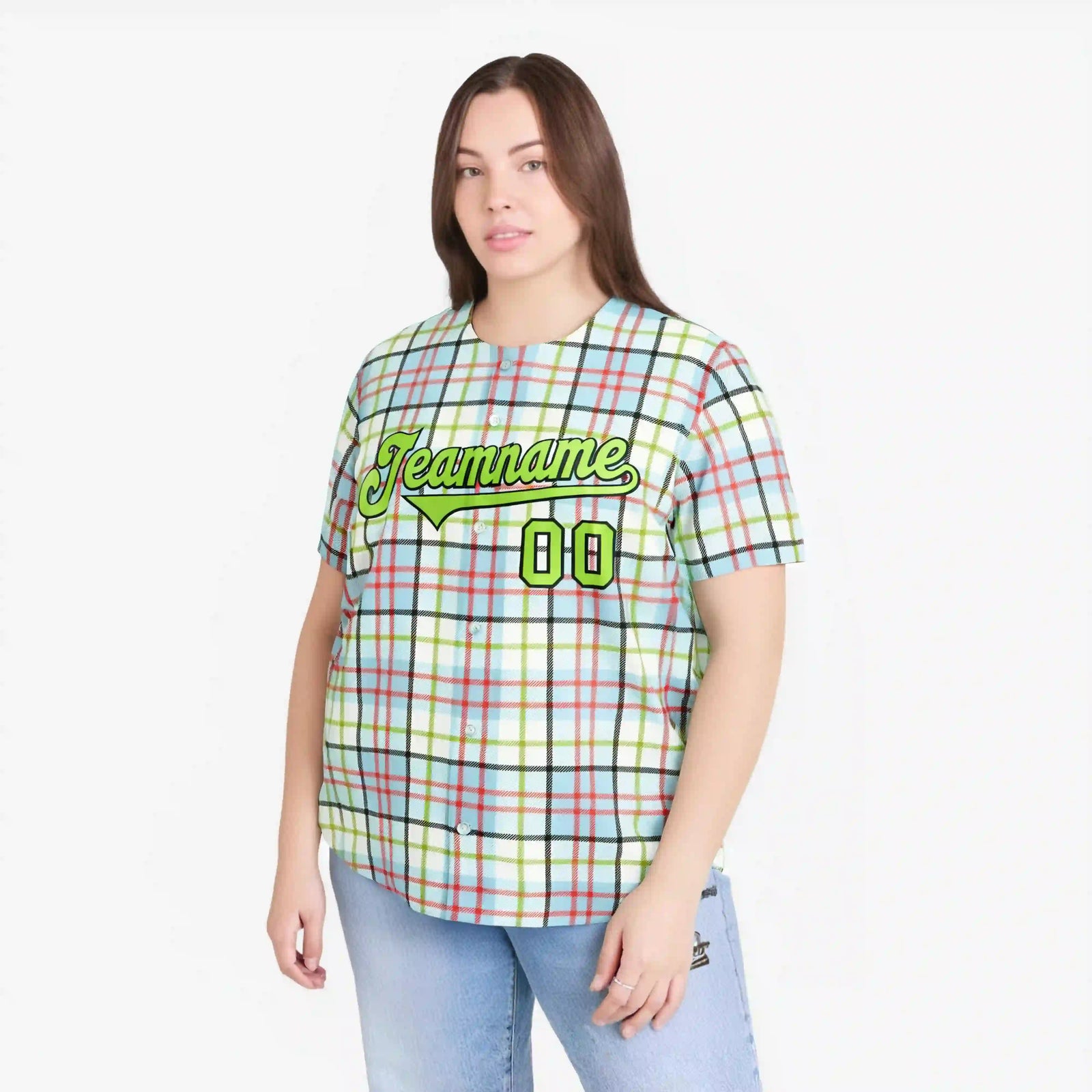 Custom White Neon Green-Red Personalized Plaid Design Authentic Baseball Jersey