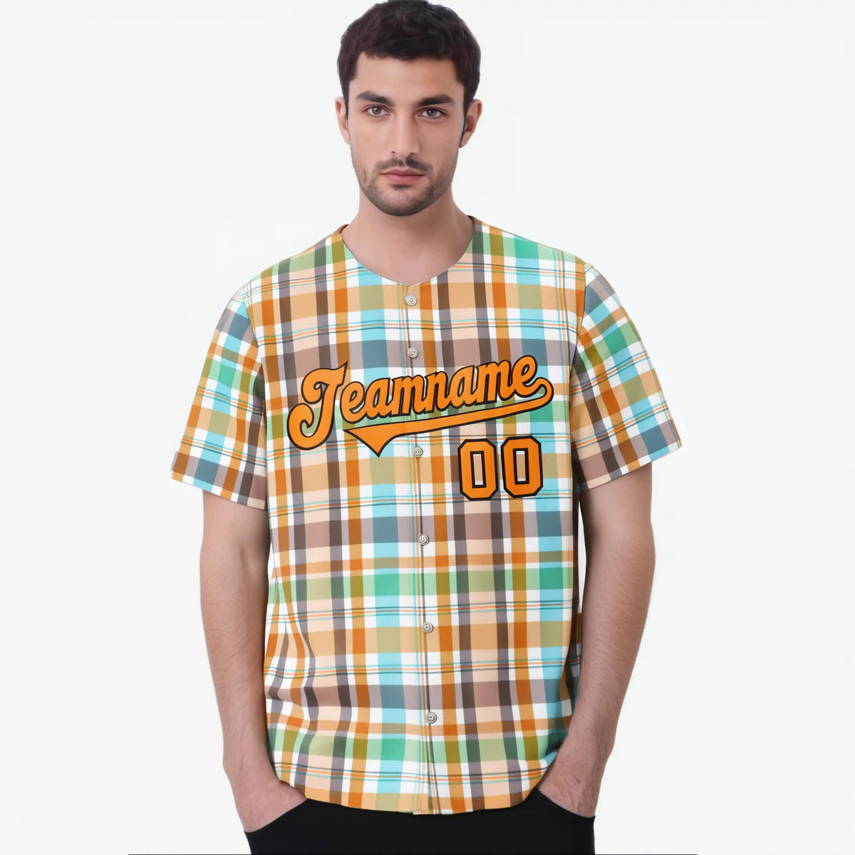 Custom Orange Gray Blue Personalized Plaid Design Authentic Baseball Jersey