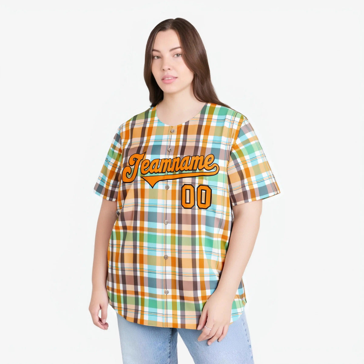 Custom Orange Gray Blue Personalized Plaid Design Authentic Baseball Jersey