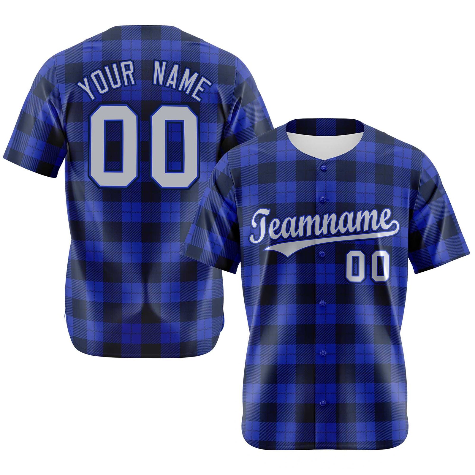 Custom Royal Navy Personalized Plaid Design Authentic Baseball Jersey