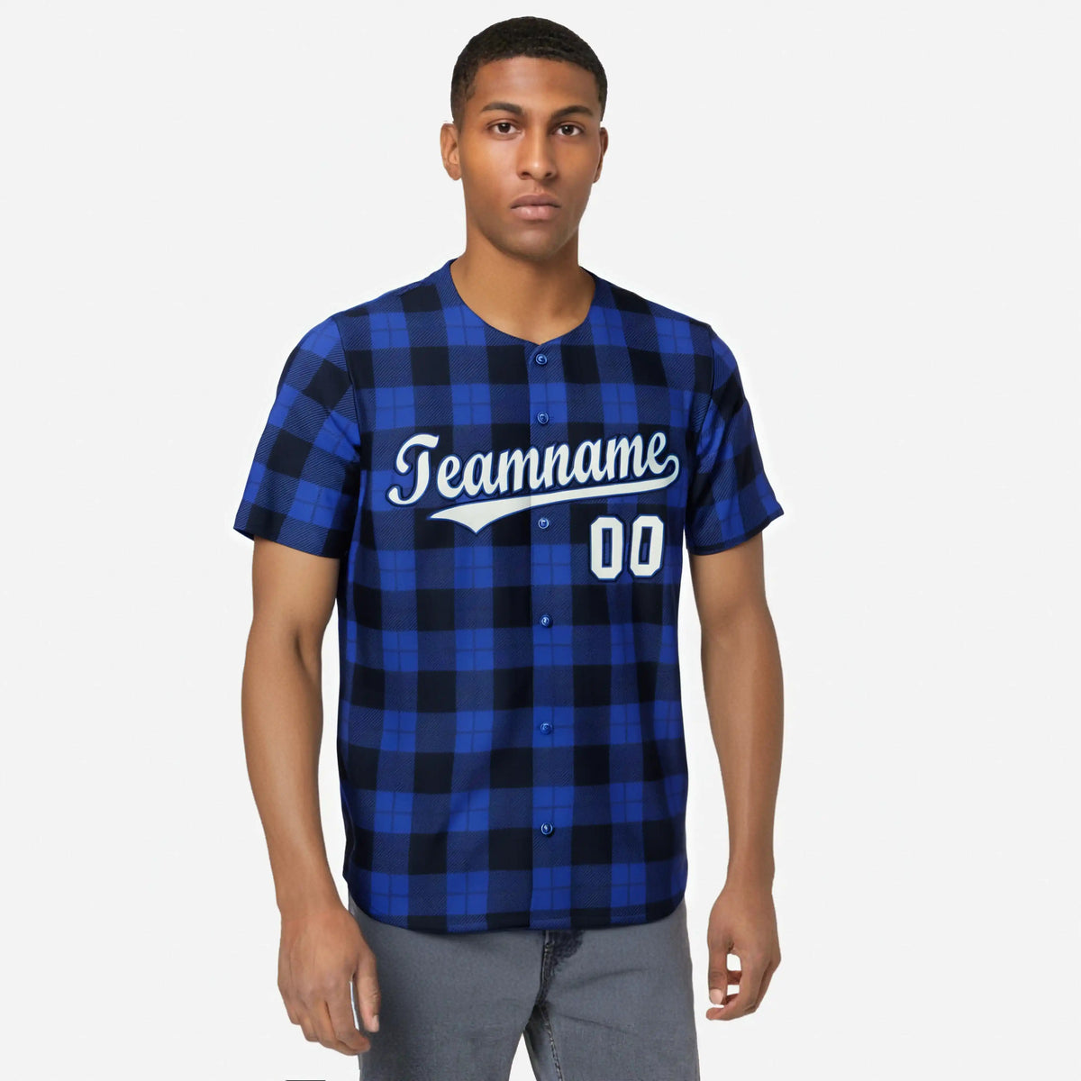 Custom Royal Navy Personalized Plaid Design Authentic Baseball Jersey