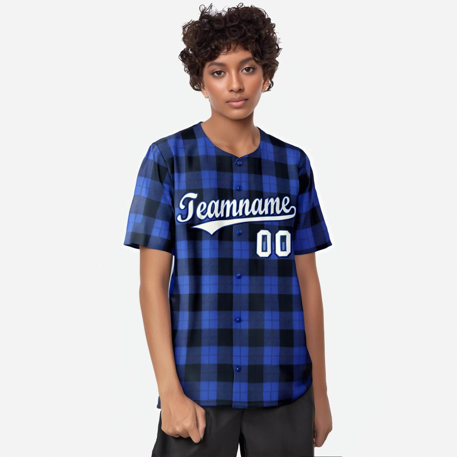 Custom Royal Navy Personalized Plaid Design Authentic Baseball Jersey