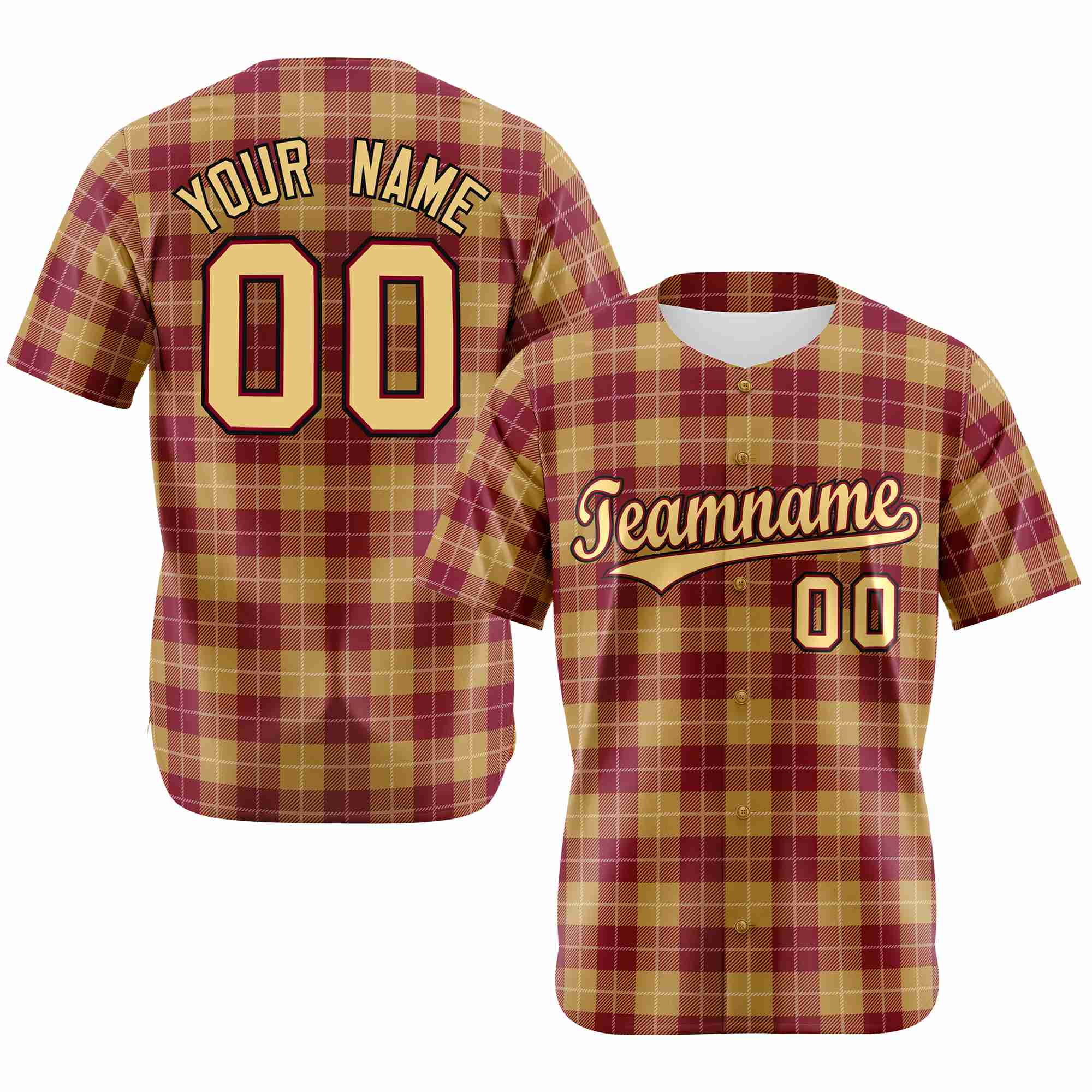 Custom Yellow Crimson Personalized Plaid Design Authentic Baseball Jersey