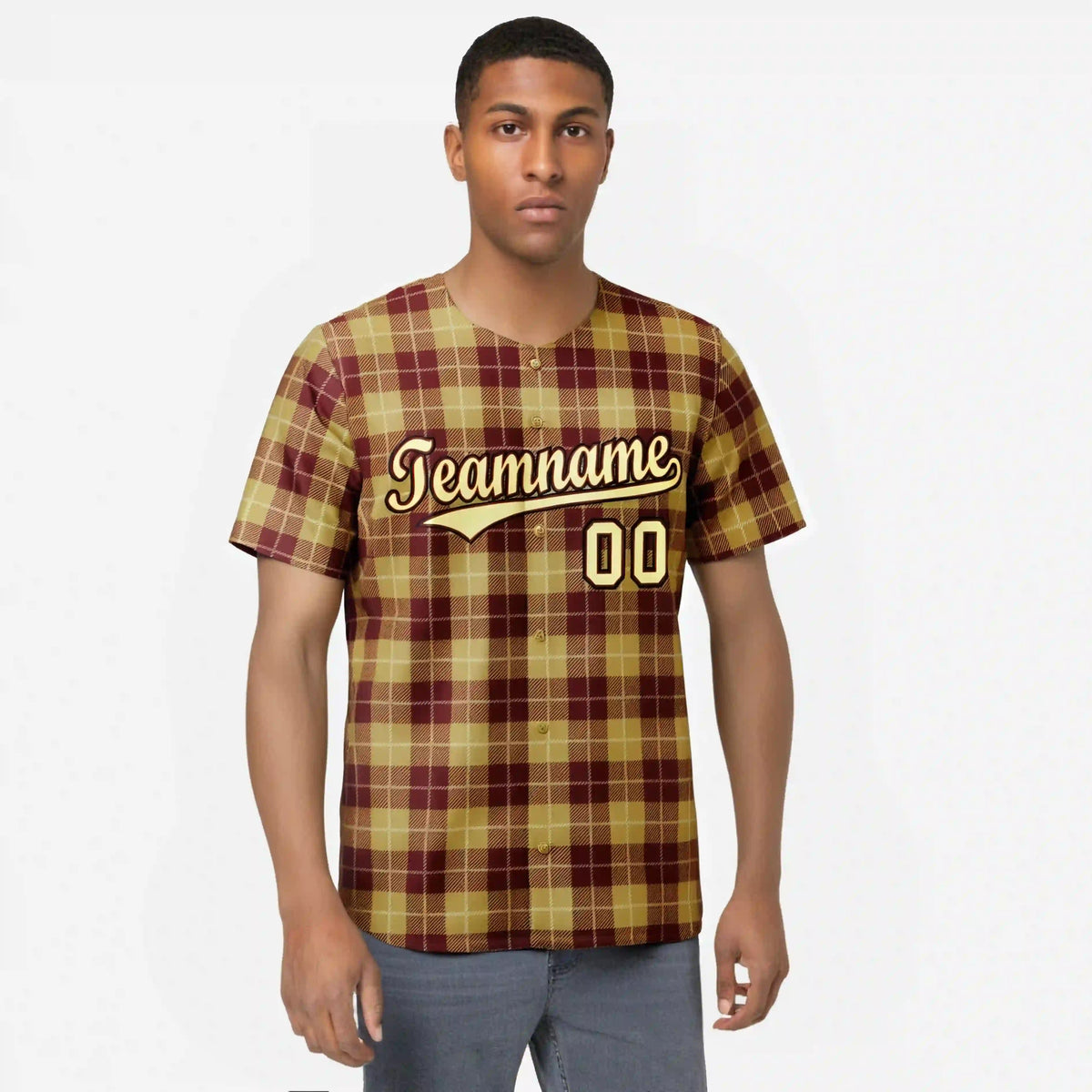 Custom Yellow Crimson Personalized Plaid Design Authentic Baseball Jersey