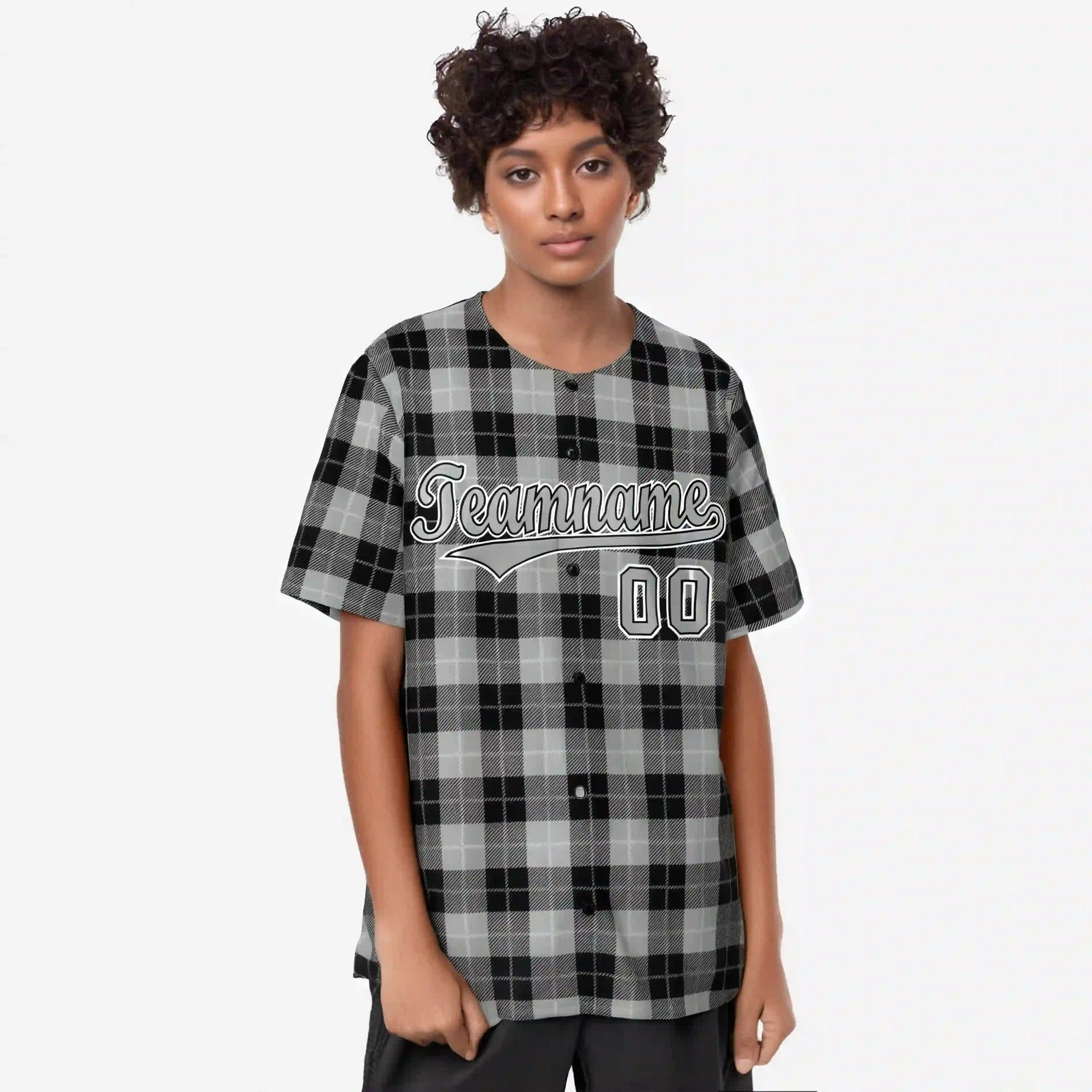 Custom Gray Black Personalized Plaid Design Authentic Baseball Jersey