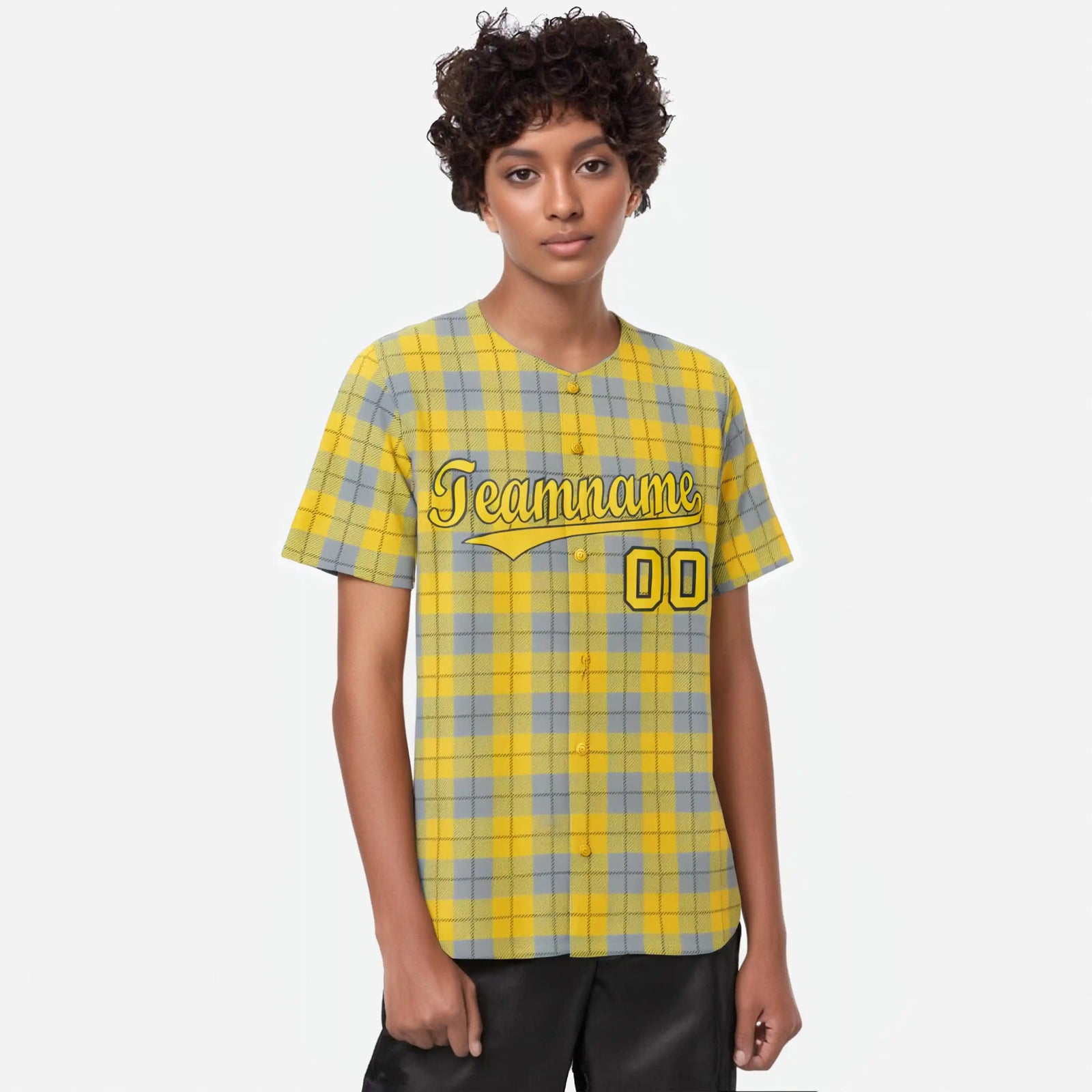 Custom Gold Gray Personalized Plaid Design Authentic Baseball Jersey