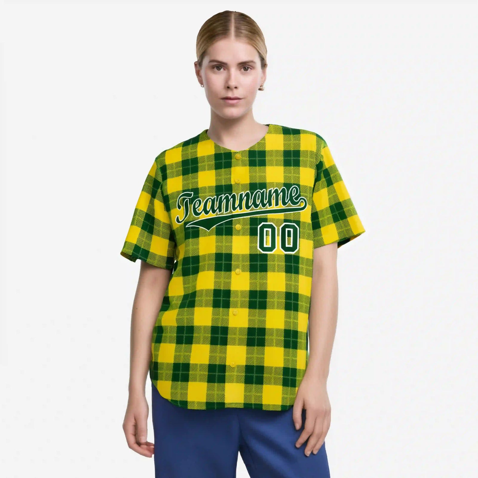 Custom Yellow Green Personalized Plaid Design Authentic Baseball Jersey