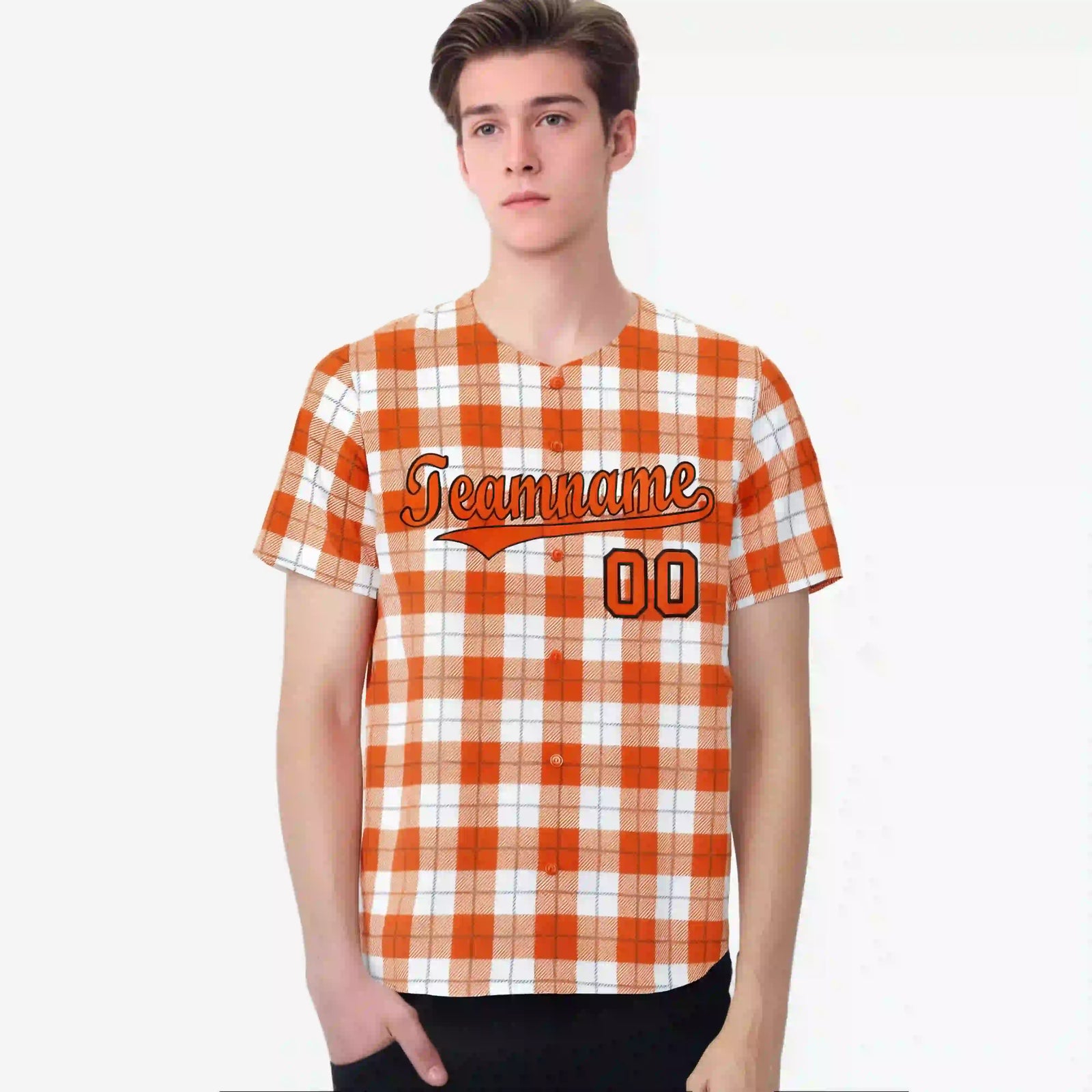 Custom Orange White Personalized Plaid Design Authentic Baseball Jersey