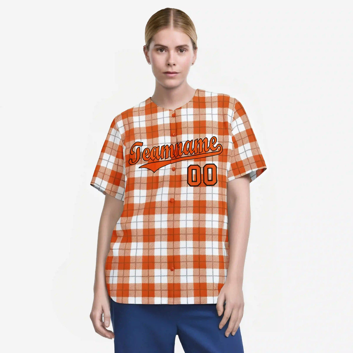 Custom Orange White Personalized Plaid Design Authentic Baseball Jersey