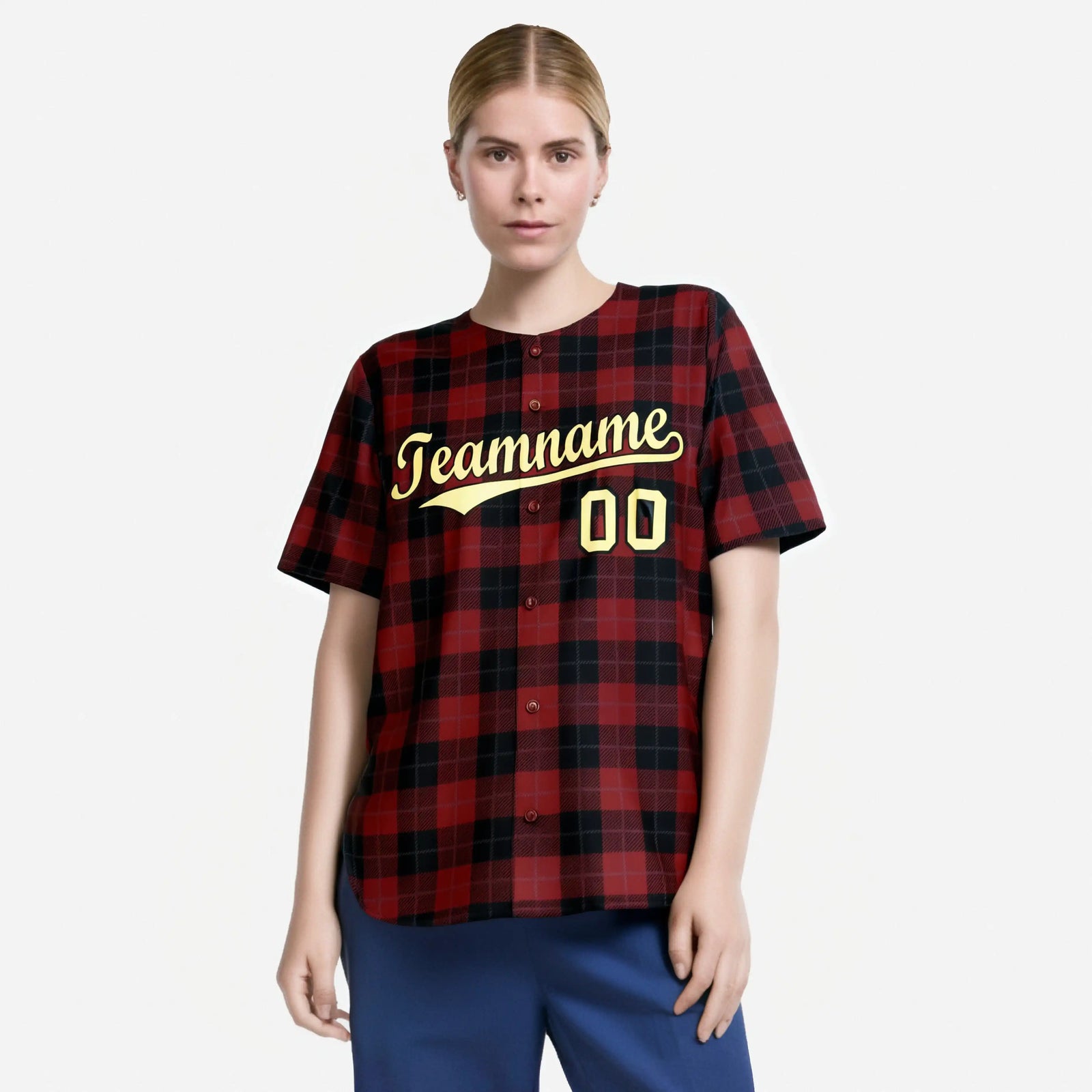 Custom Crimson Black Personalized Plaid Design Authentic Baseball Jersey