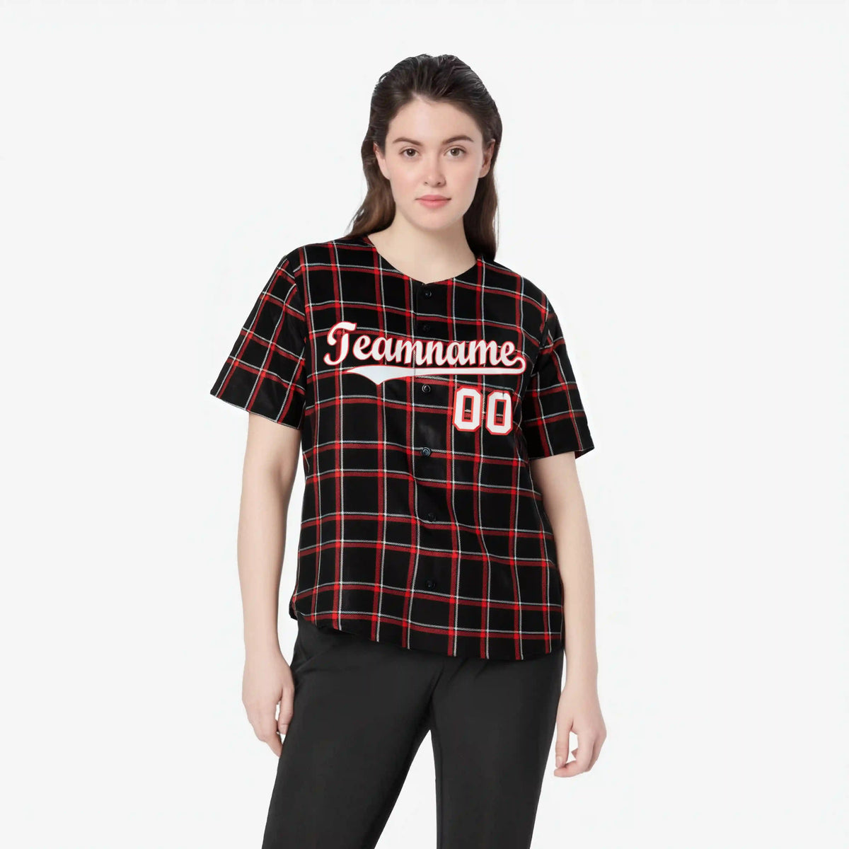 Custom Black Red Personalized Plaid Design Authentic Baseball Jersey