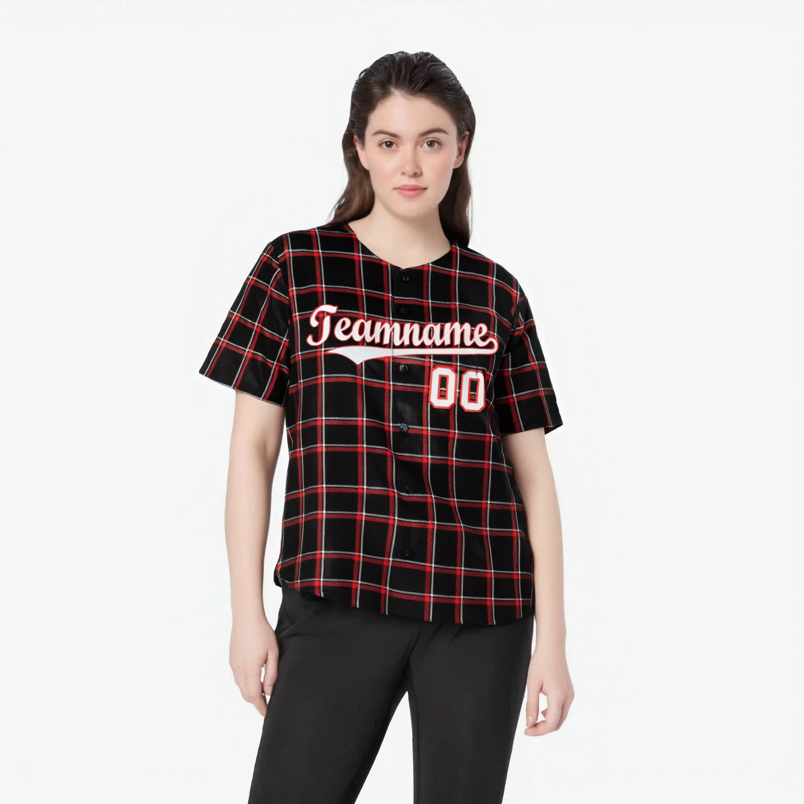 Custom Black Red Personalized Plaid Design Authentic Baseball Jersey