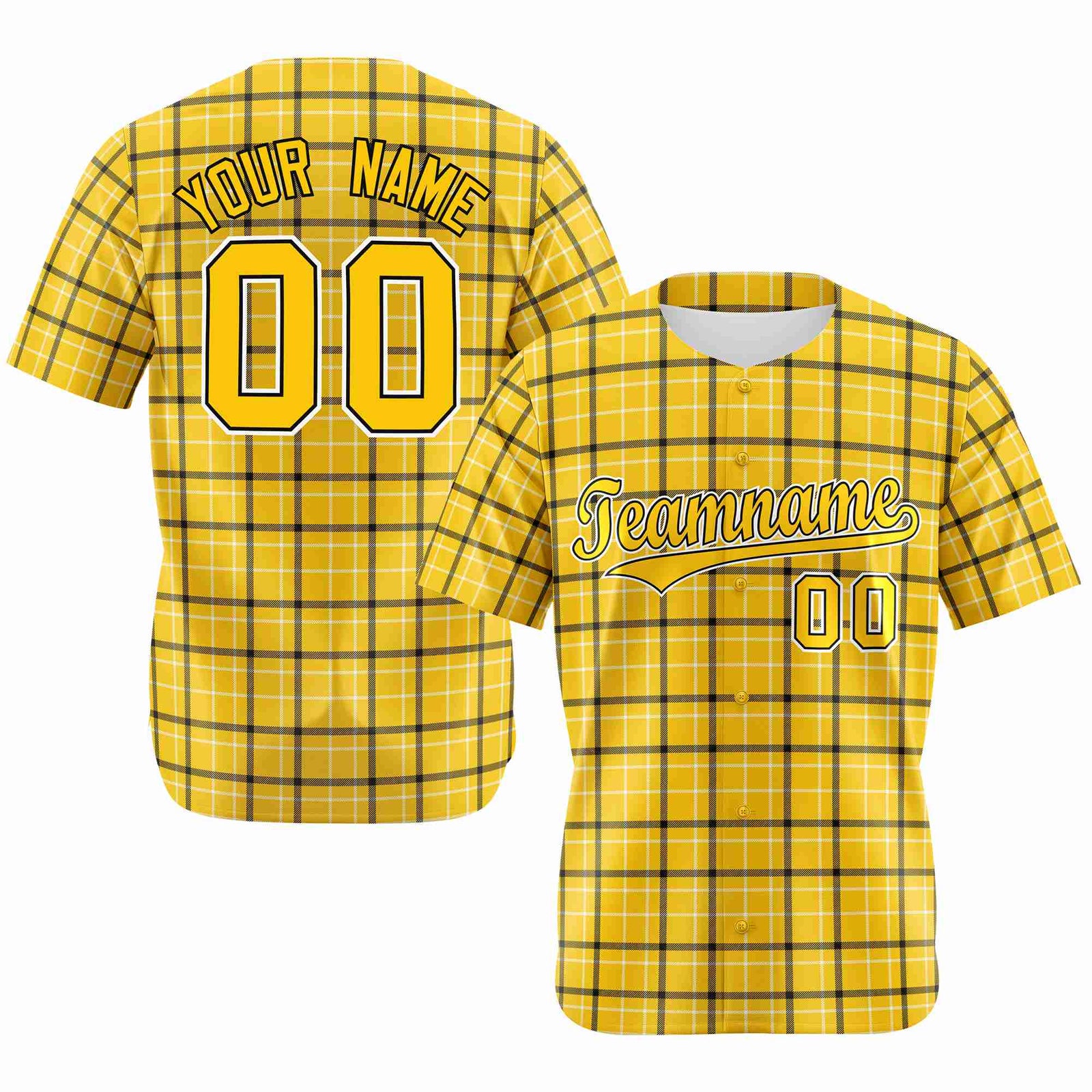 Custom Gold Black Personalized Plaid Design Authentic Baseball Jersey