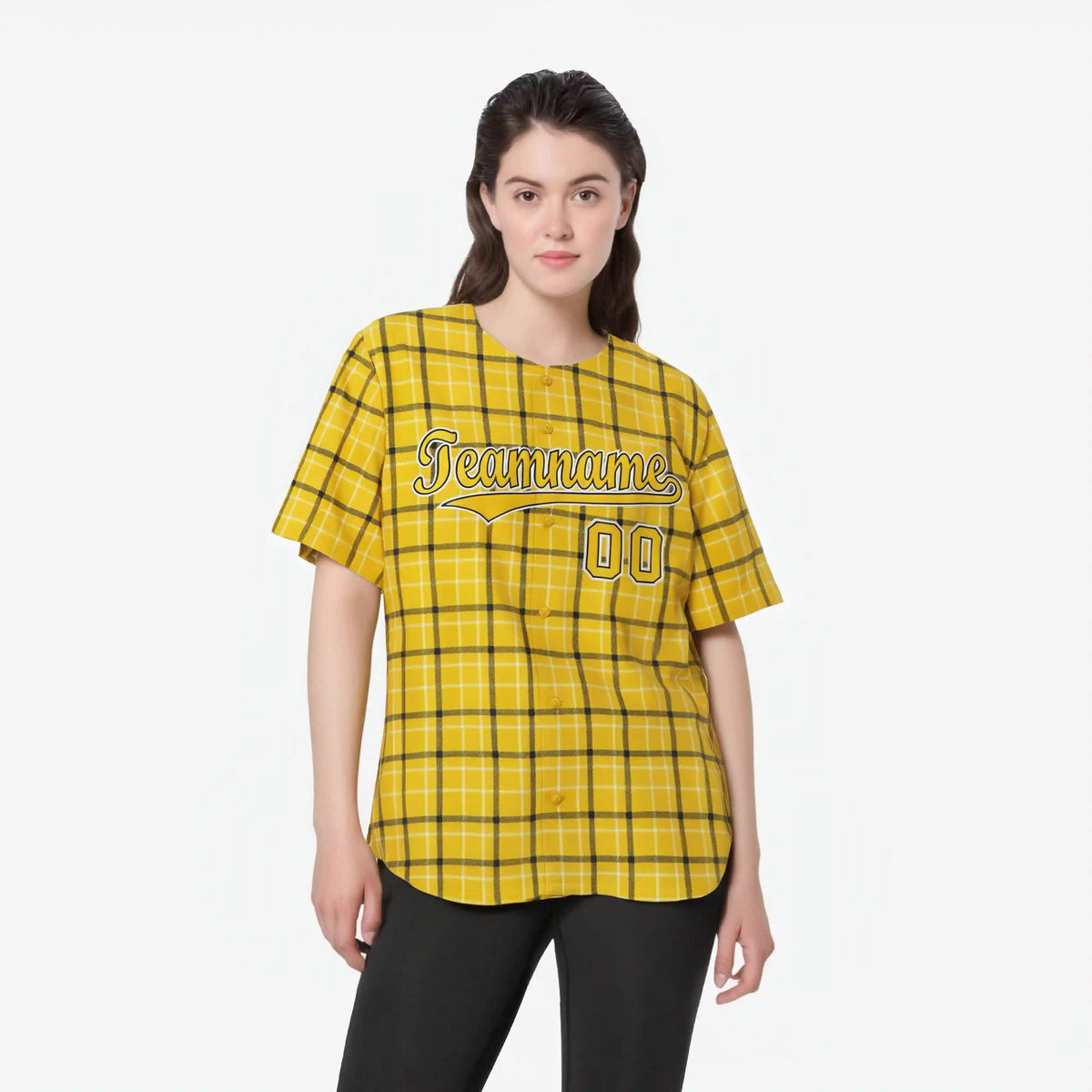 Custom Gold Black Personalized Plaid Design Authentic Baseball Jersey