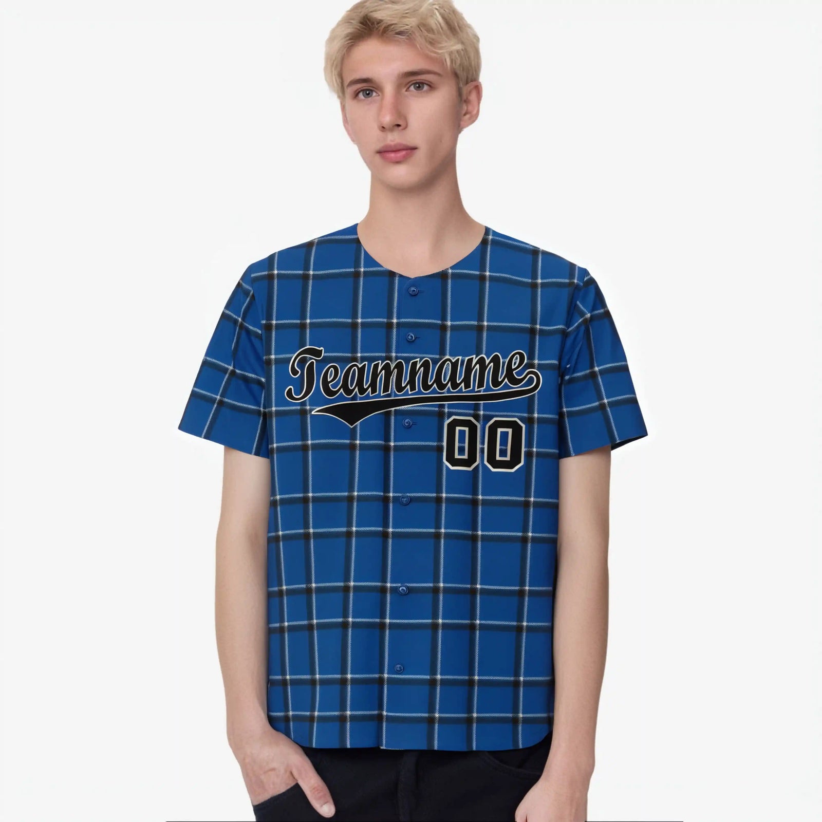 Custom Royal Blue Black Personalized Plaid Design Authentic Baseball Jersey