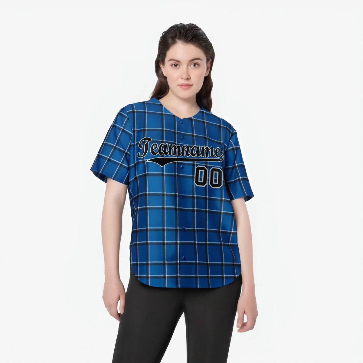 Custom Royal Blue Black Personalized Plaid Design Authentic Baseball Jersey