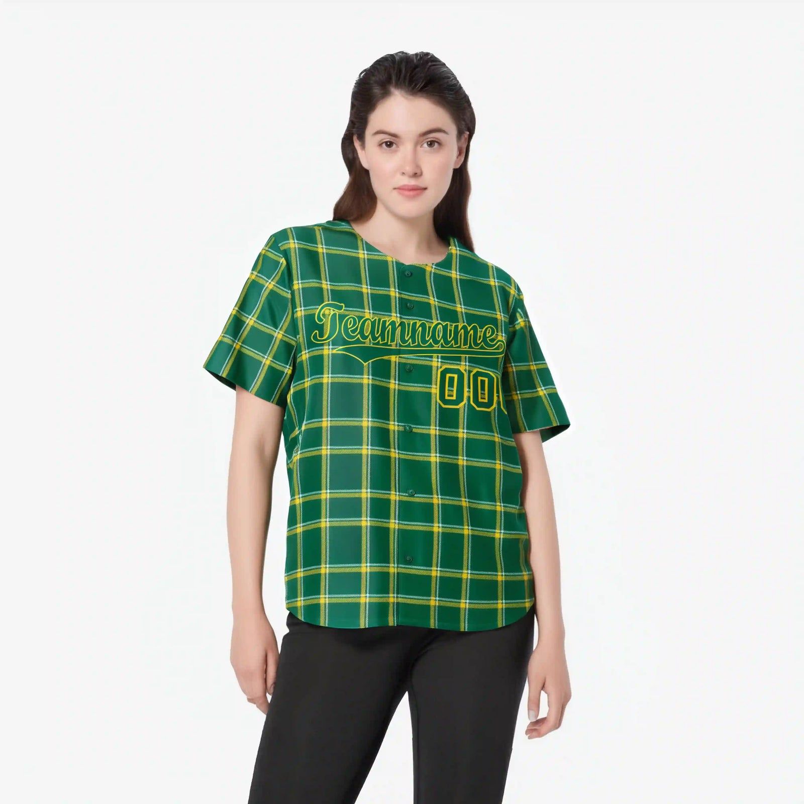 Custom Kelly Green Gold Personalized Plaid Design Authentic Baseball Jersey