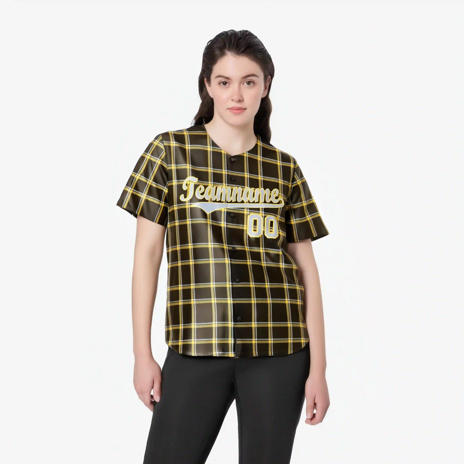 Custom Brown Yellow Personalized Plaid Design Authentic Baseball Jersey