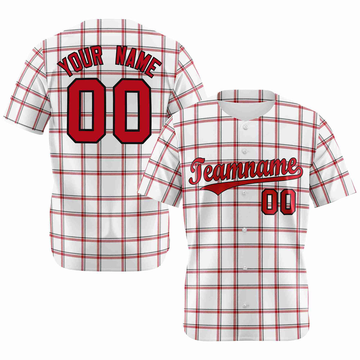 Custom White Red Personalized Plaid Design Authentic Baseball Jersey