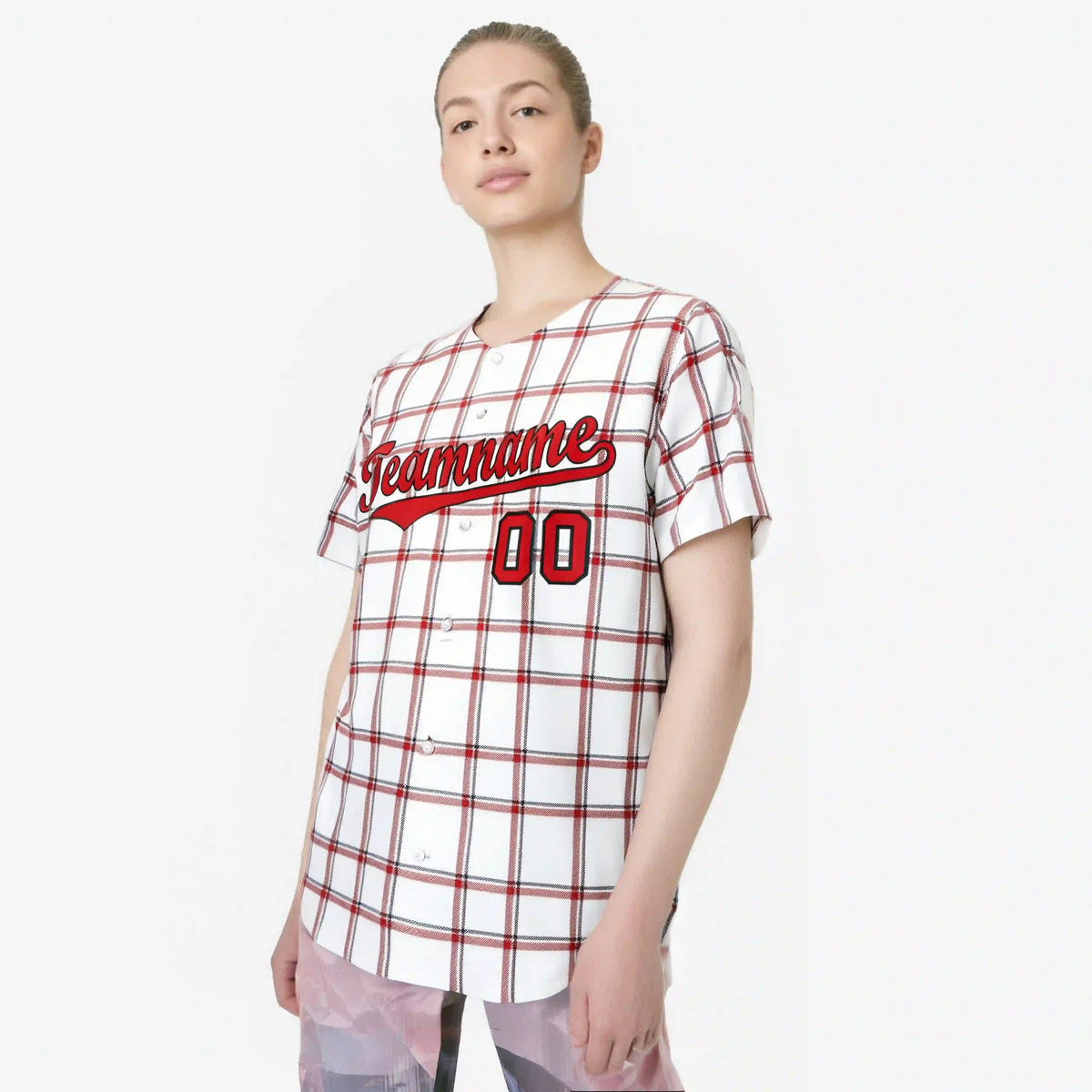 Custom White Red Personalized Plaid Design Authentic Baseball Jersey