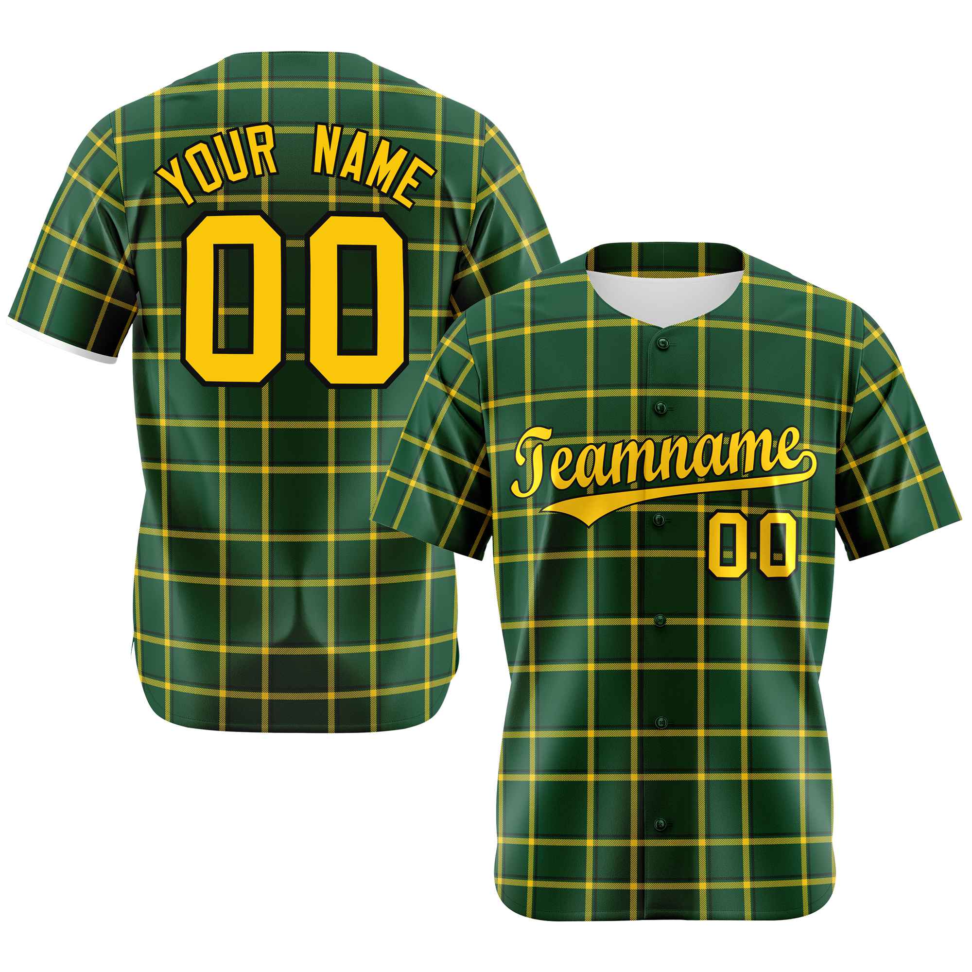 Custom Green Yellow Personalized Plaid Design Authentic Baseball Jersey