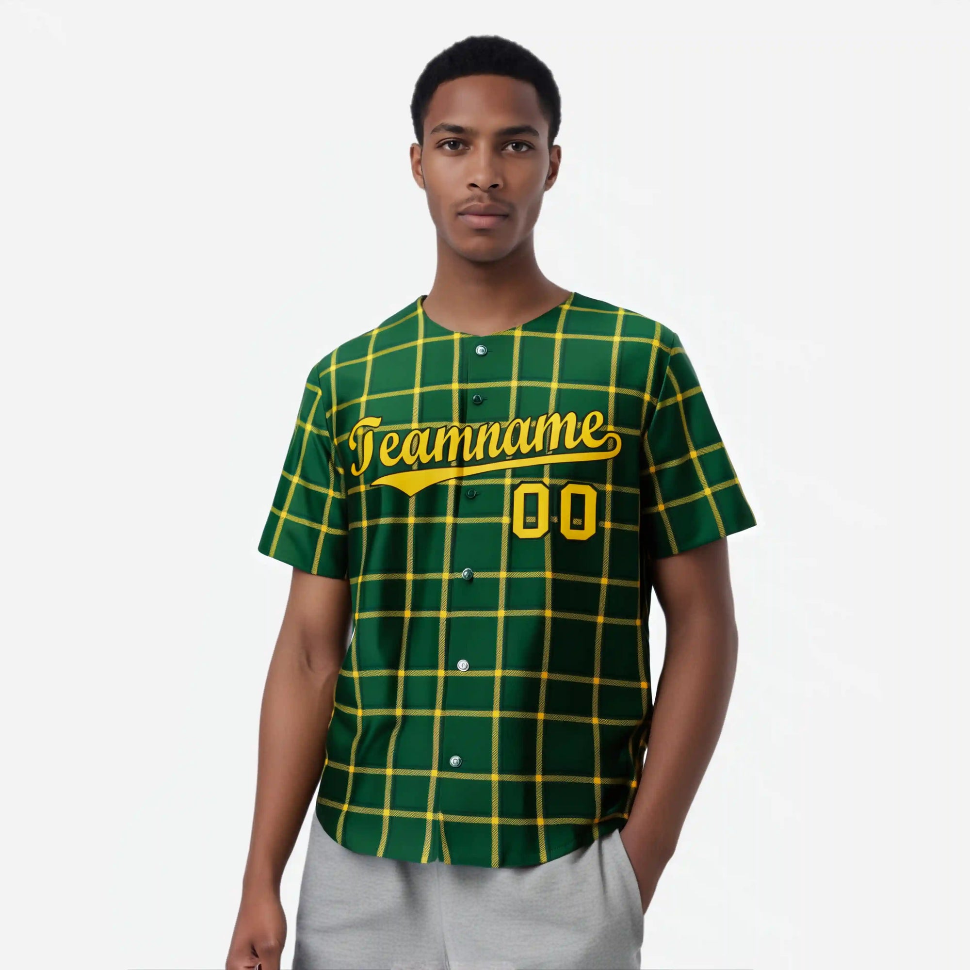 Custom Green Yellow Personalized Plaid Design Authentic Baseball Jersey