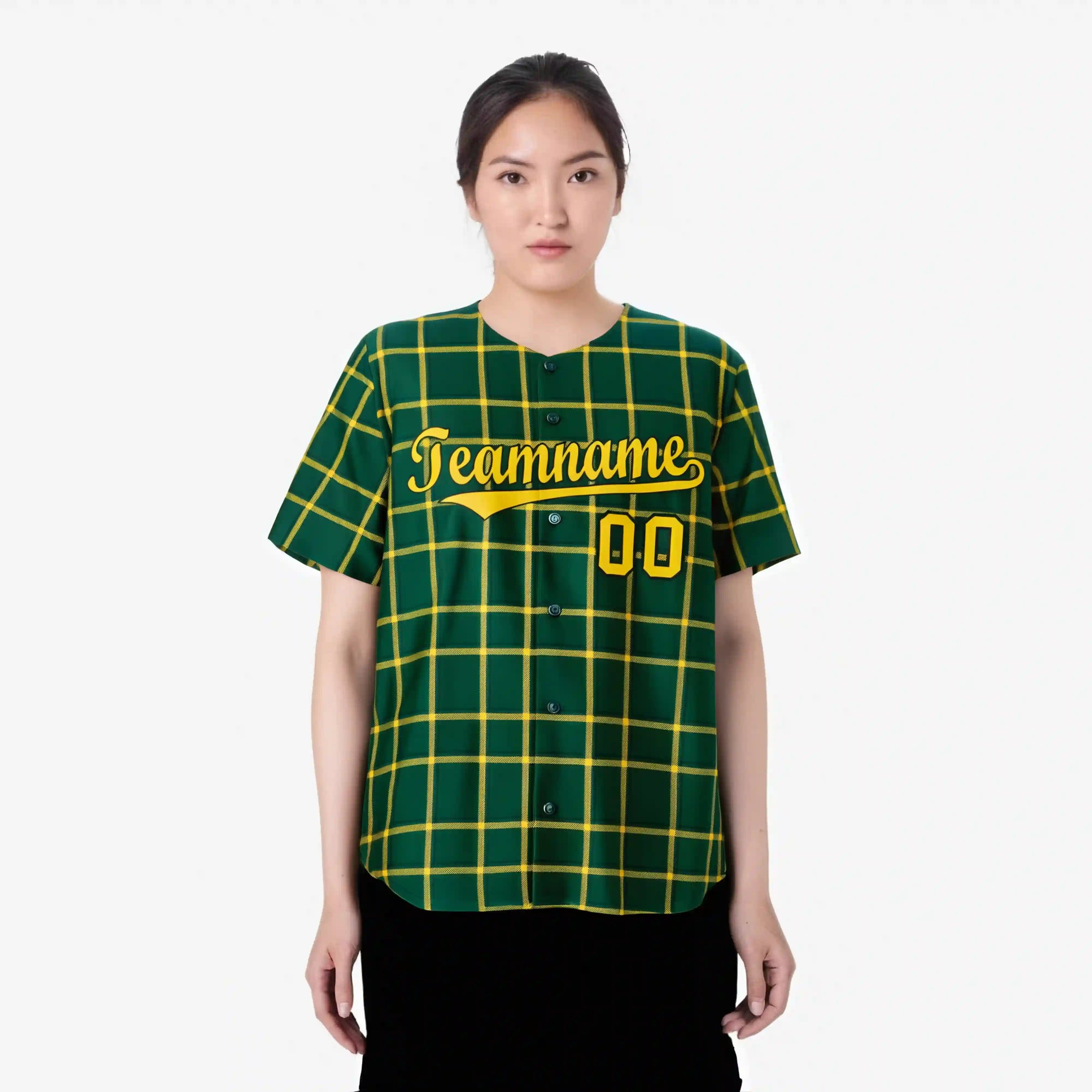 Custom Green Yellow Personalized Plaid Design Authentic Baseball Jersey