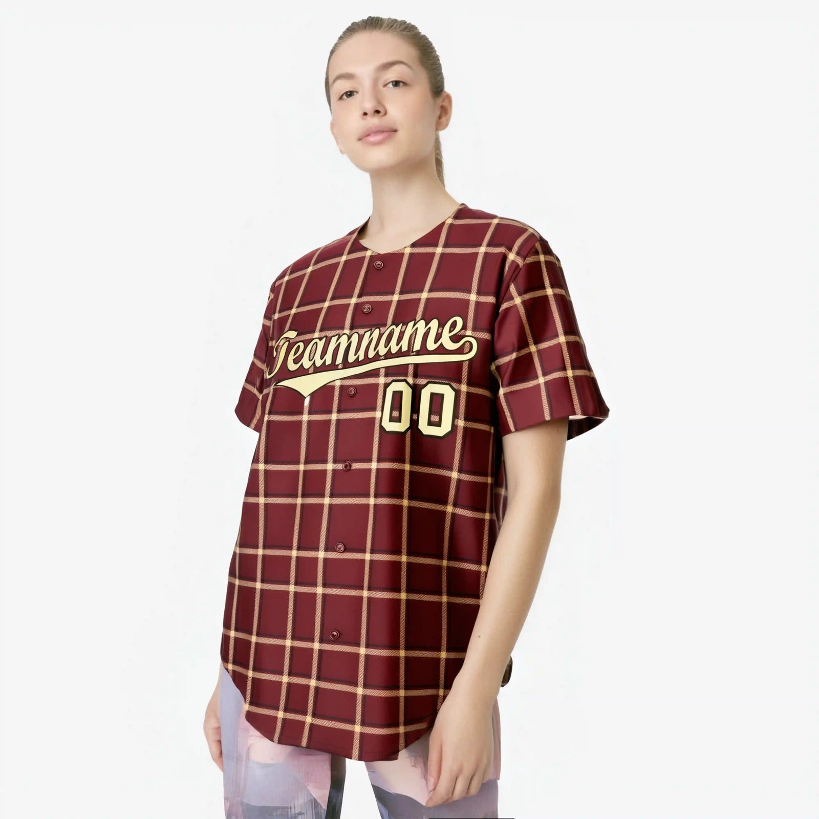 Custom Crimson Khaki Personalized Plaid Design Authentic Baseball Jersey