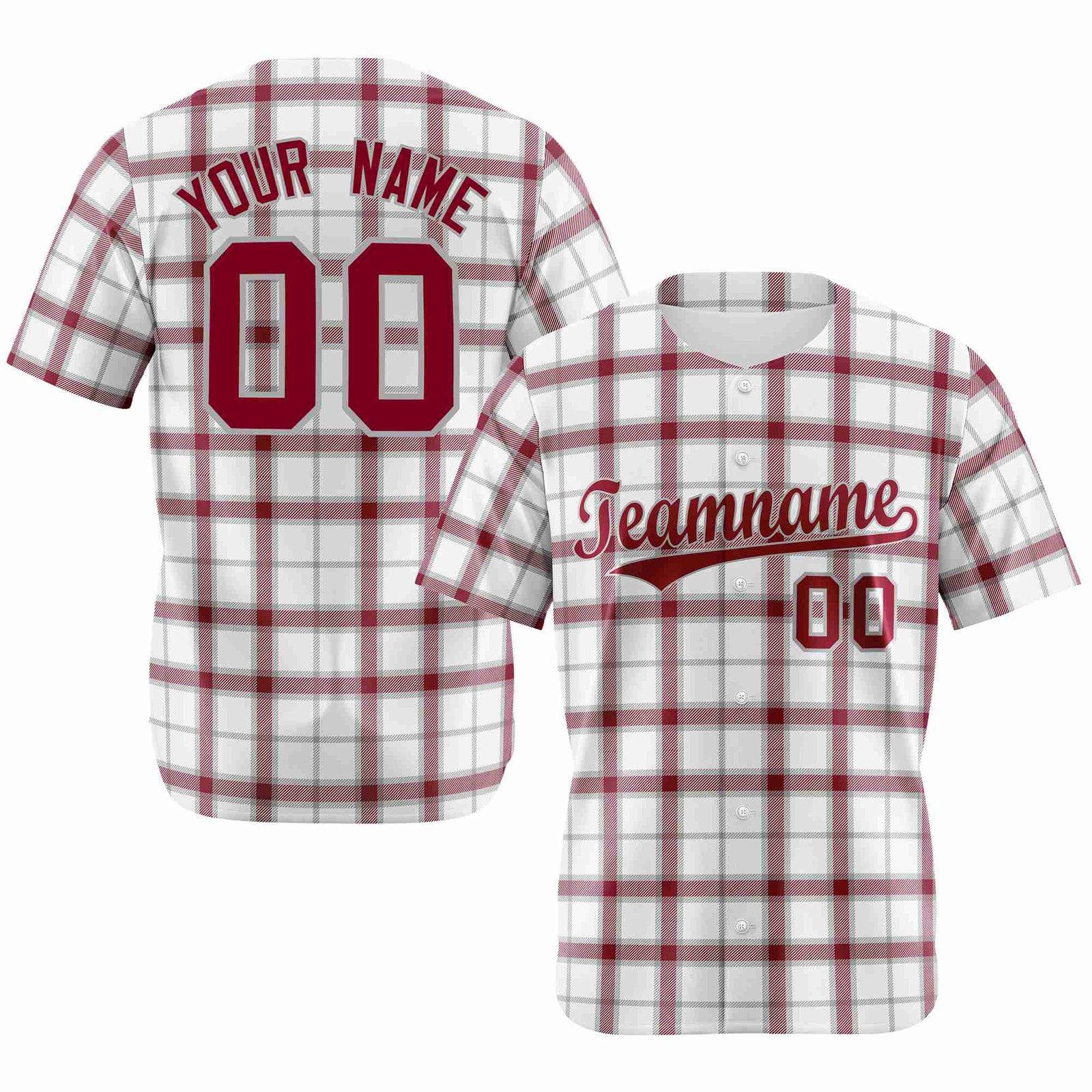 Custom White Crimson Personalized Plaid Design Authentic Baseball Jersey