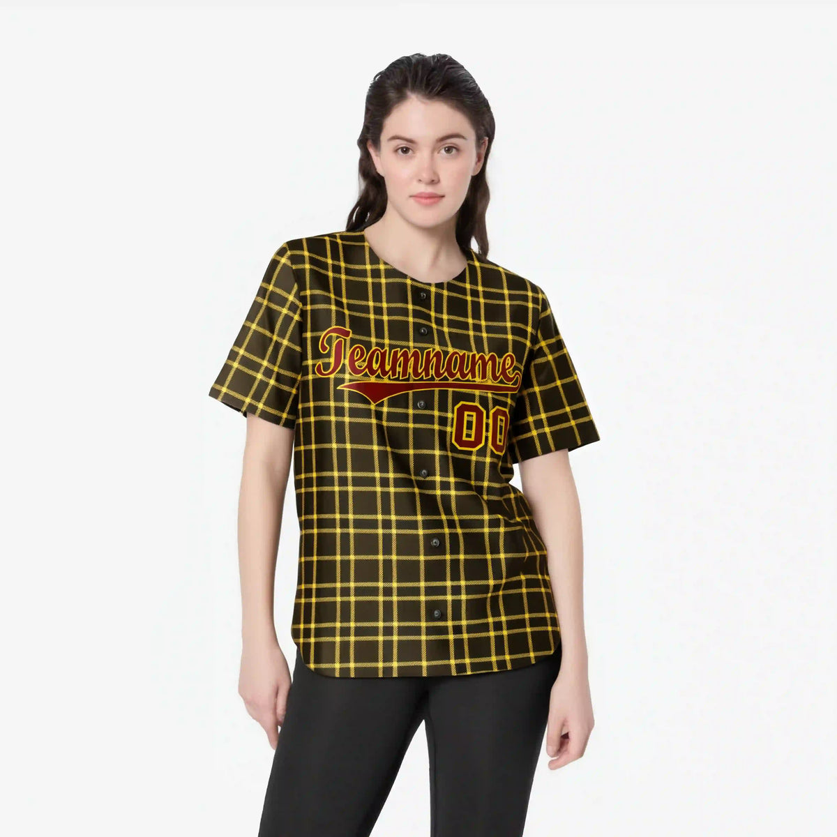 Custom Brown Gold Personalized Plaid Design Authentic Baseball Jersey