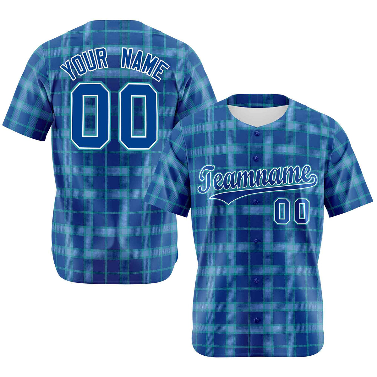 Custom Royal Blue Personalized Plaid Design Authentic Baseball Jersey