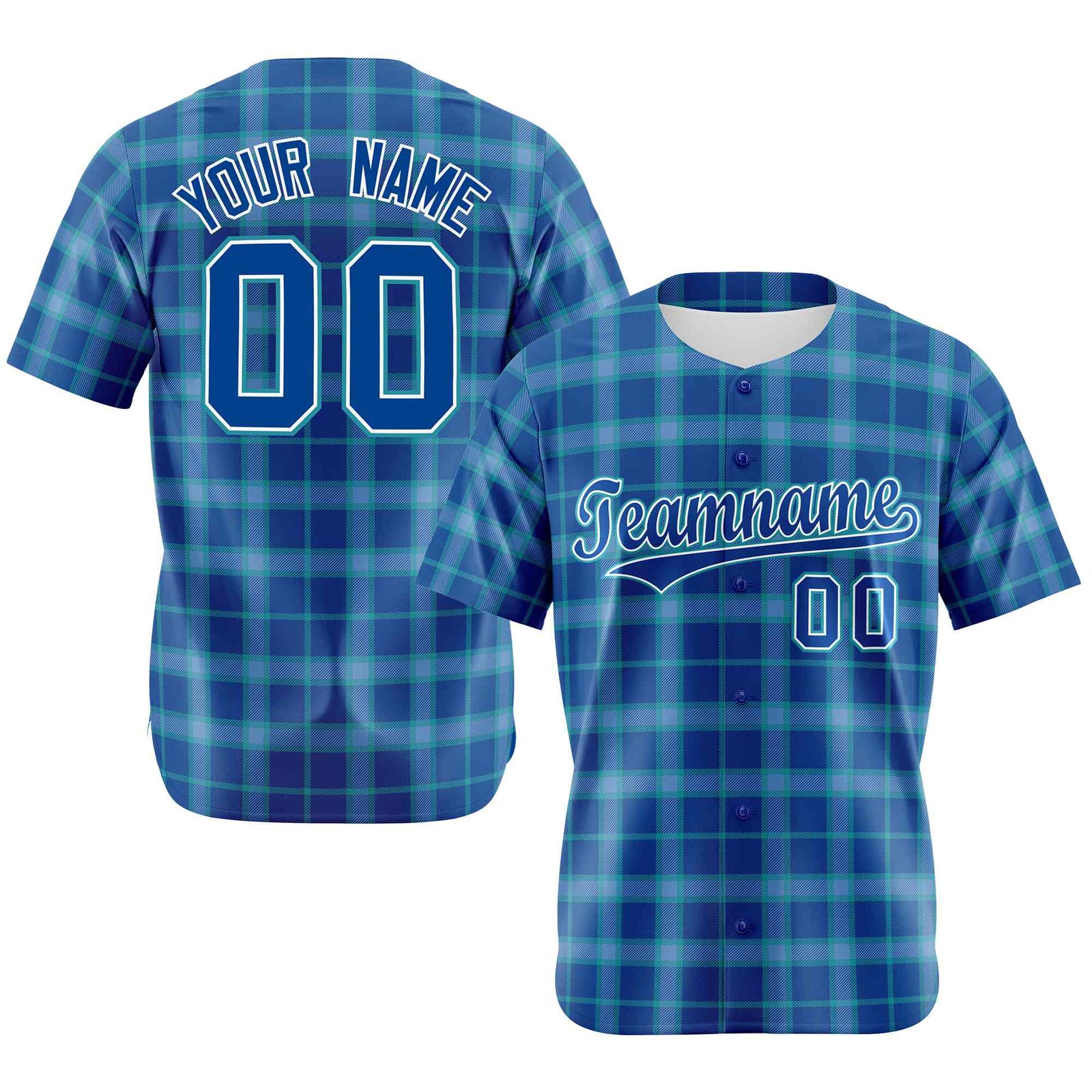 Custom Royal Blue Personalized Plaid Design Authentic Baseball Jersey
