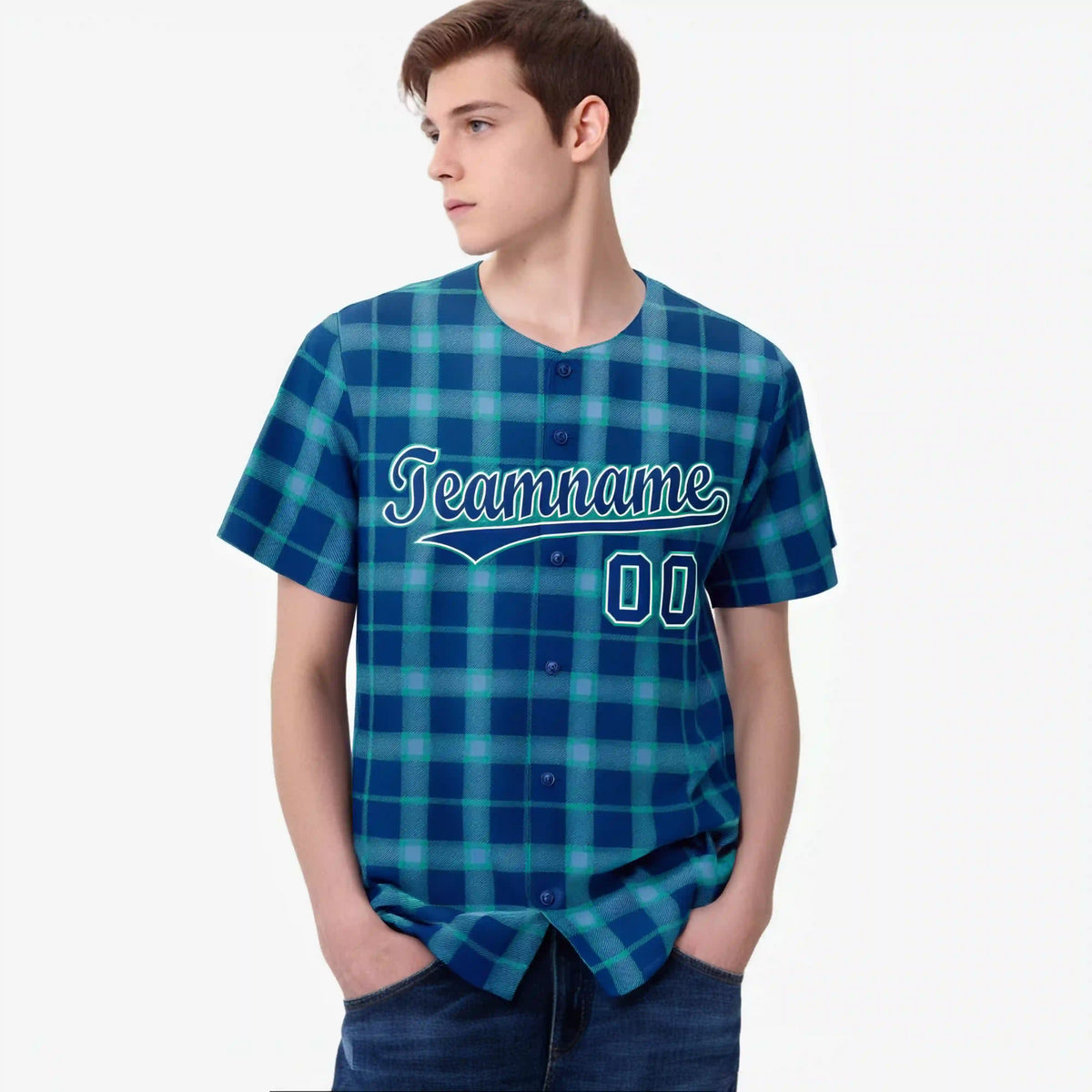 Custom Royal Blue Personalized Plaid Design Authentic Baseball Jersey