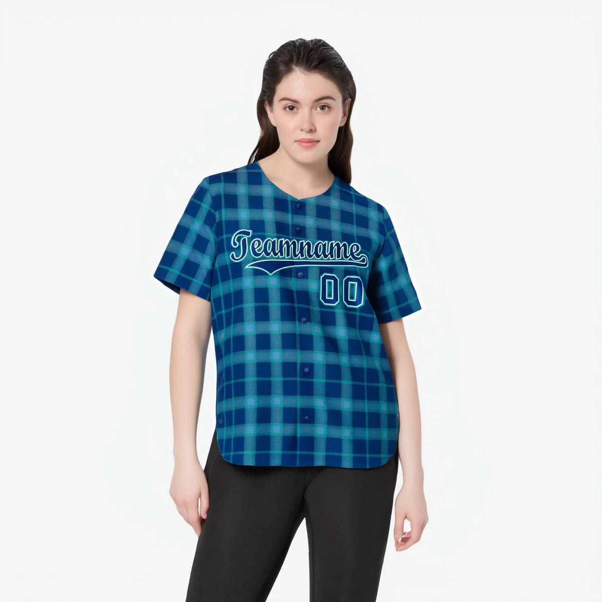 Custom Royal Blue Personalized Plaid Design Authentic Baseball Jersey